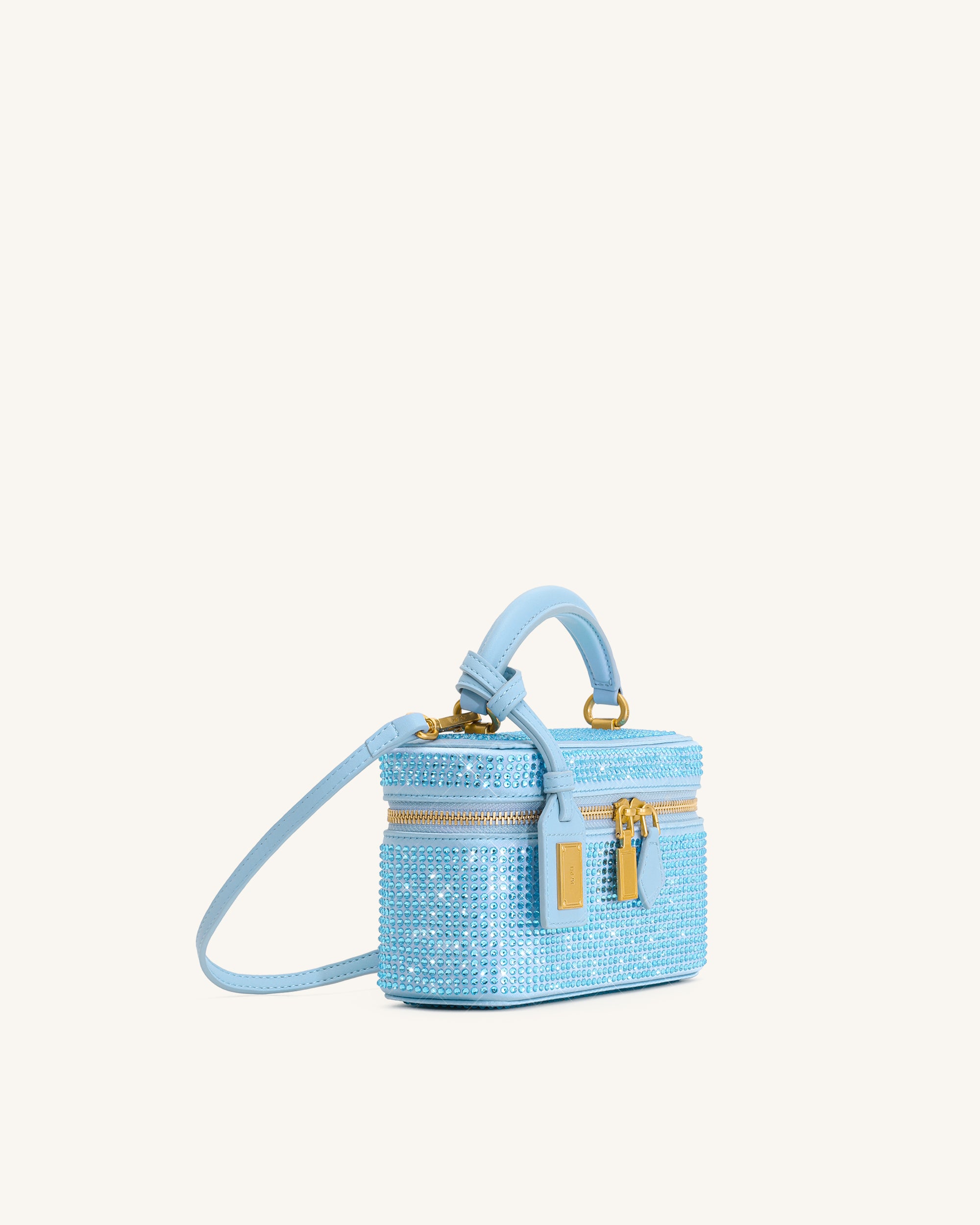 Cleo Artificial Crystal Box Shape Top Handle Bag - Blue - Image 2