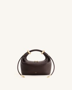 Ellie Metal Ring Embellished Top Handle Bag - Dark Brown