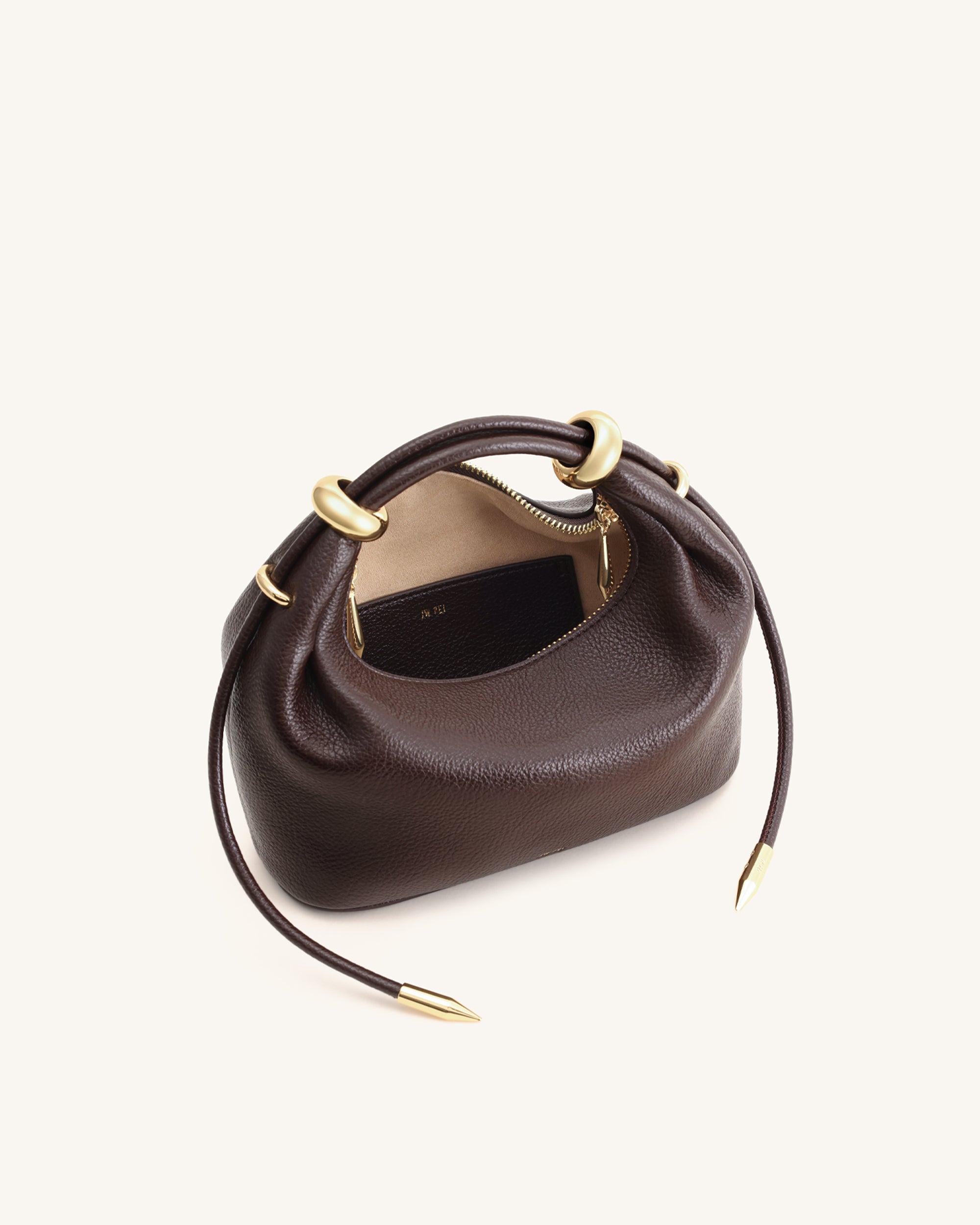 Ellie Metal Ring Embellished Top Handle Bag - Dark Brown - Image 6