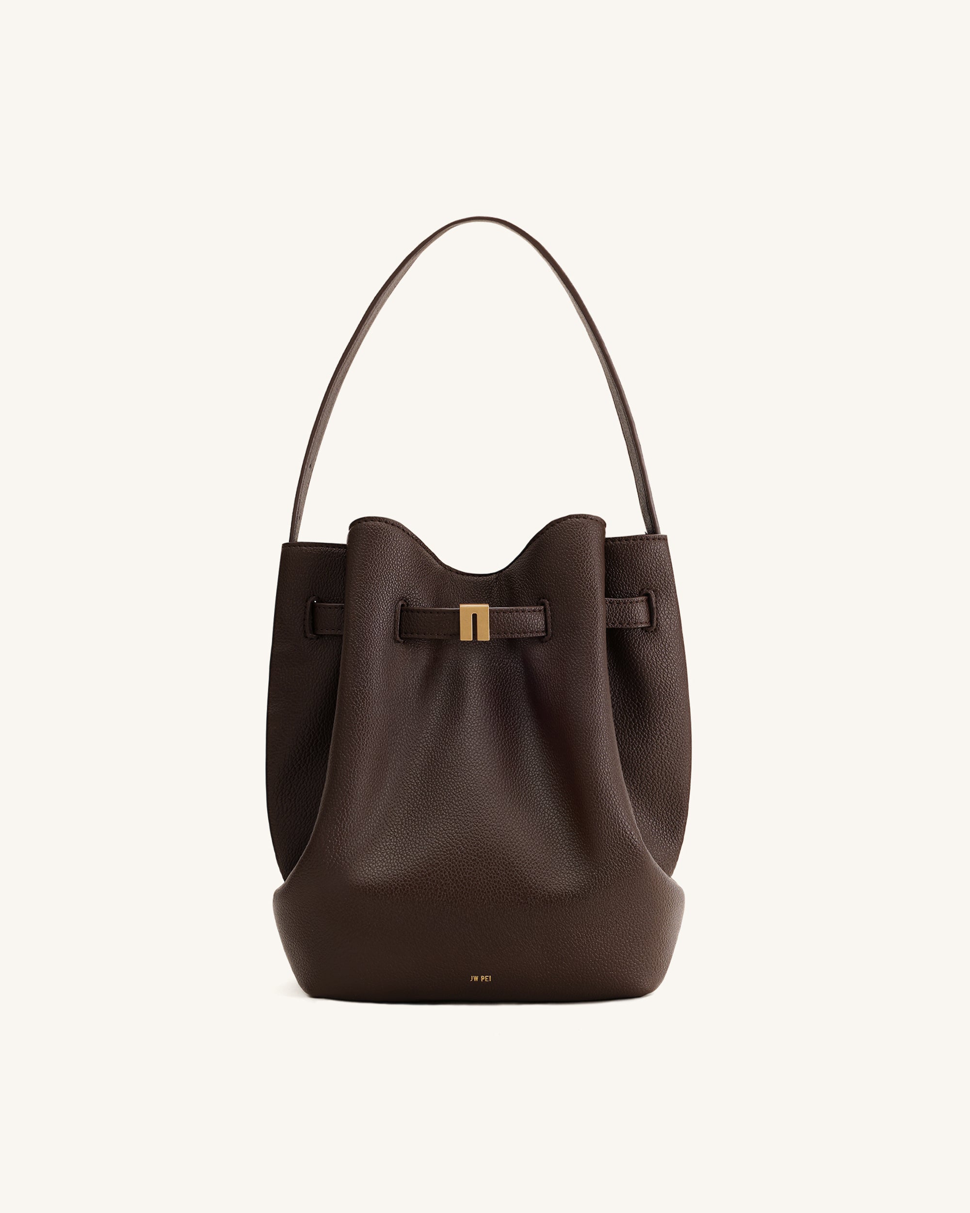 Clara Lock Accent Bucket Shoulder Bag - Mocha Brown