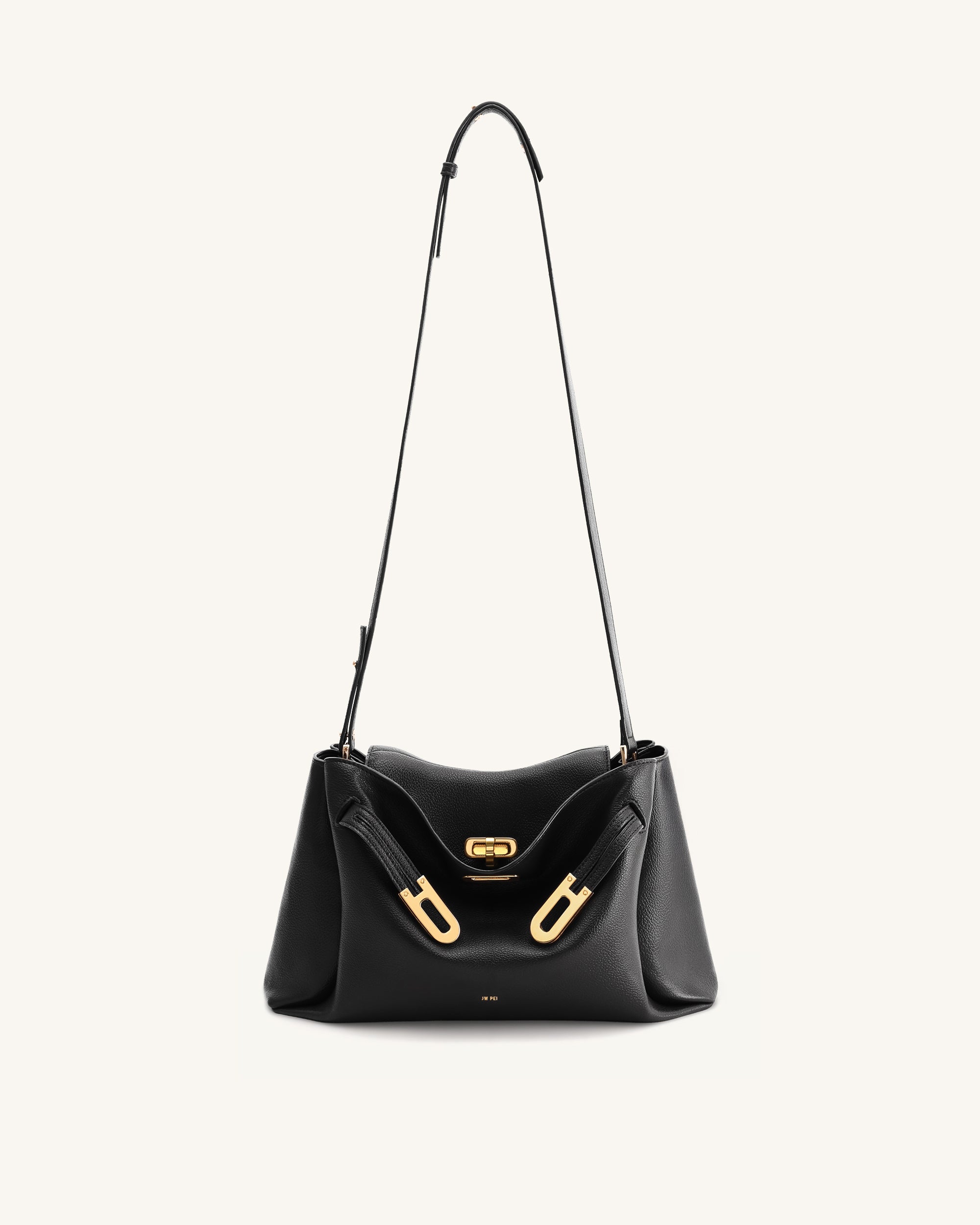 Rhea Pebbled Double Buckle Shoulder Bag - Black - Image 2