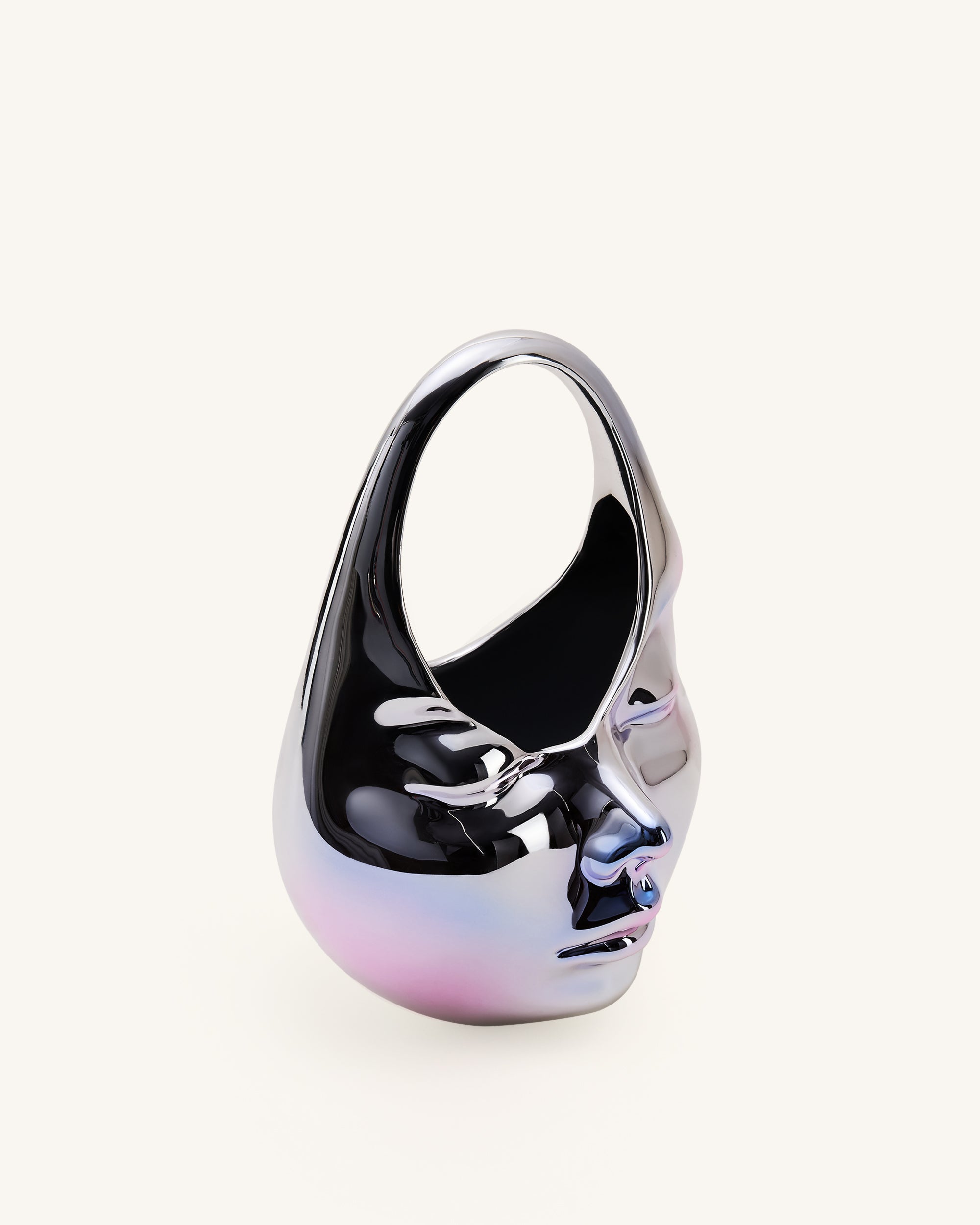 Lillian Face Crescent Top Handle Bag - Silver - Image 4