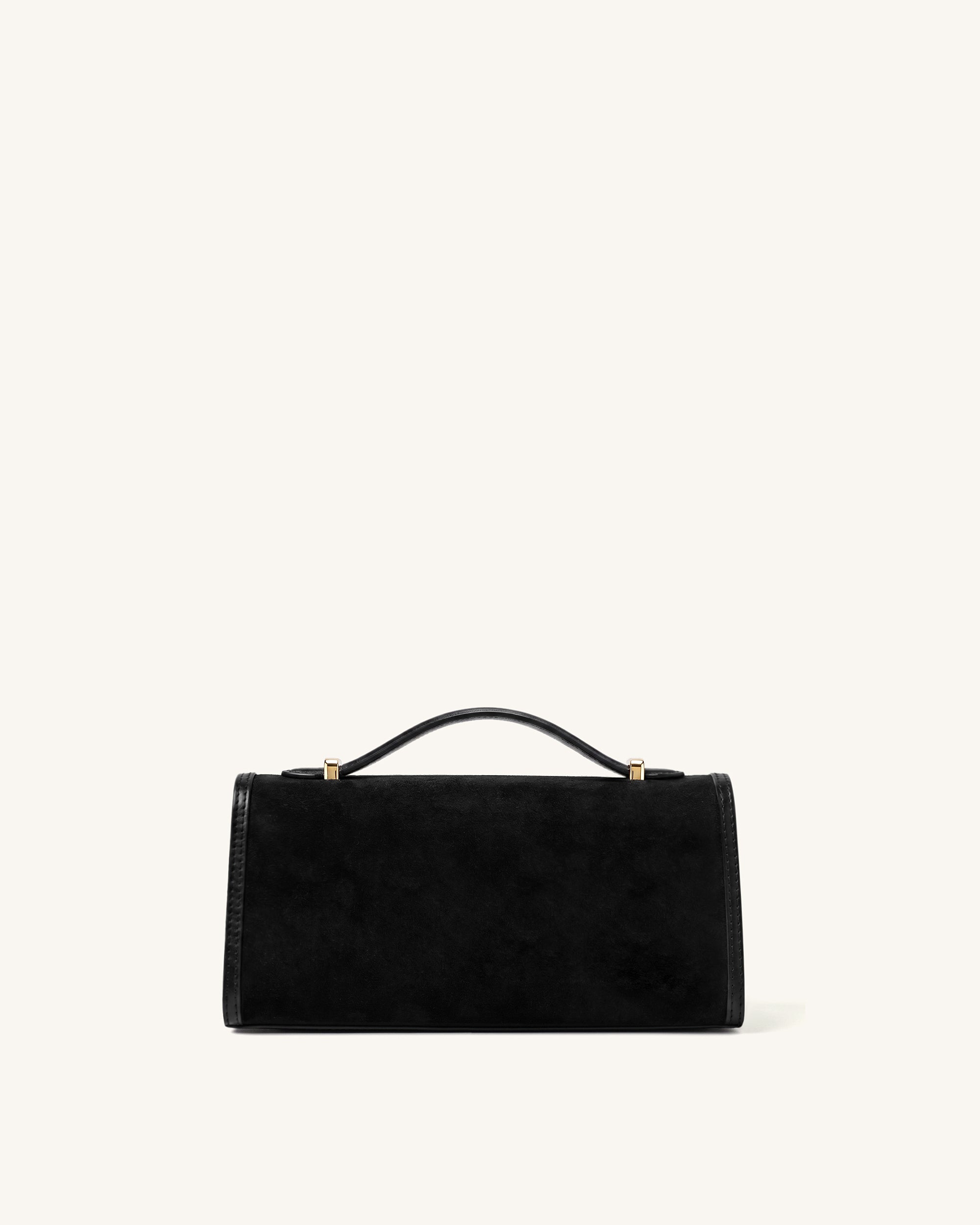 Delphine Faux Suede Top Handle Bag - Black - Image 4
