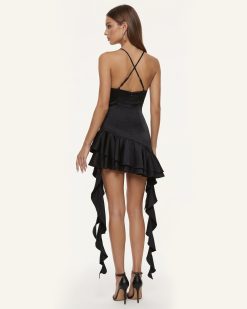 Alternative view of Orchid Embroidered Ruffle Hem Mini Dress - Black