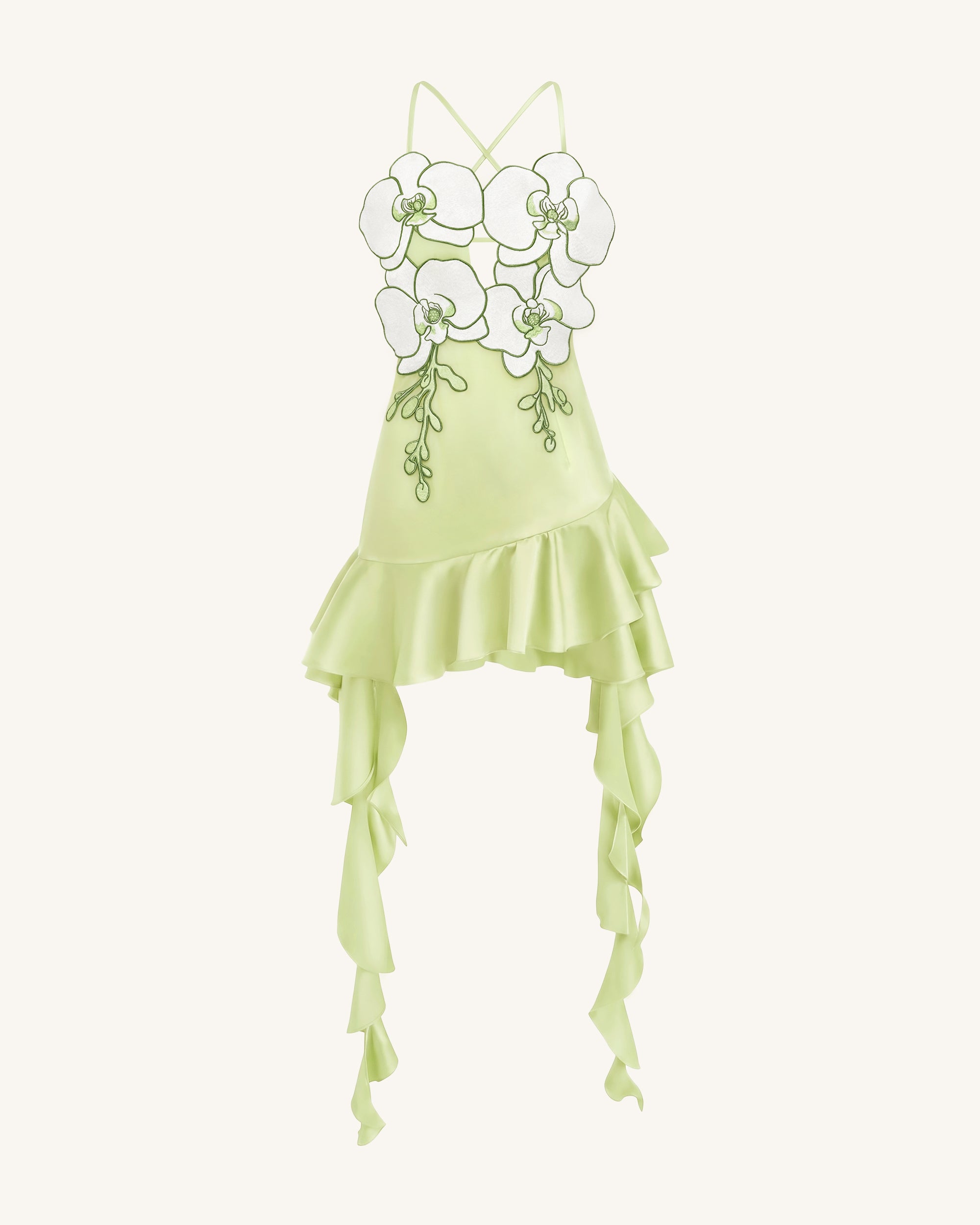Orchid Embroidered Ruffle Hem Mini Dress - Light Green - Image 3