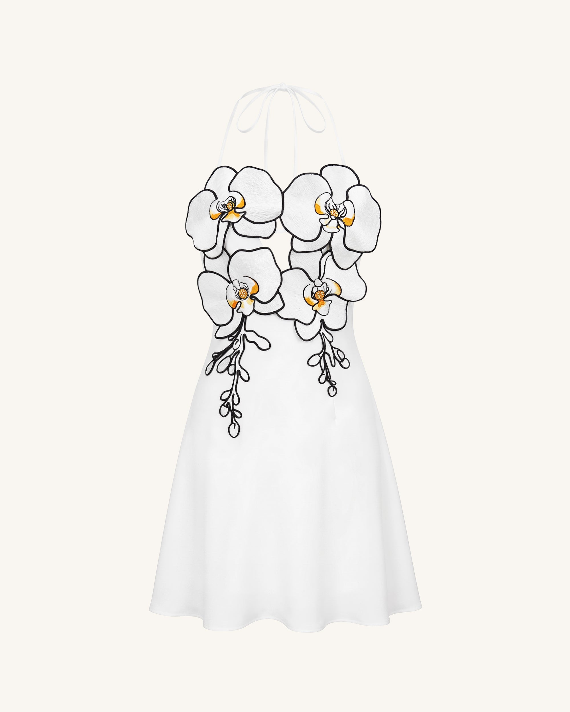 Orchid Embroidered Halter Mini Dress - White - Image 3