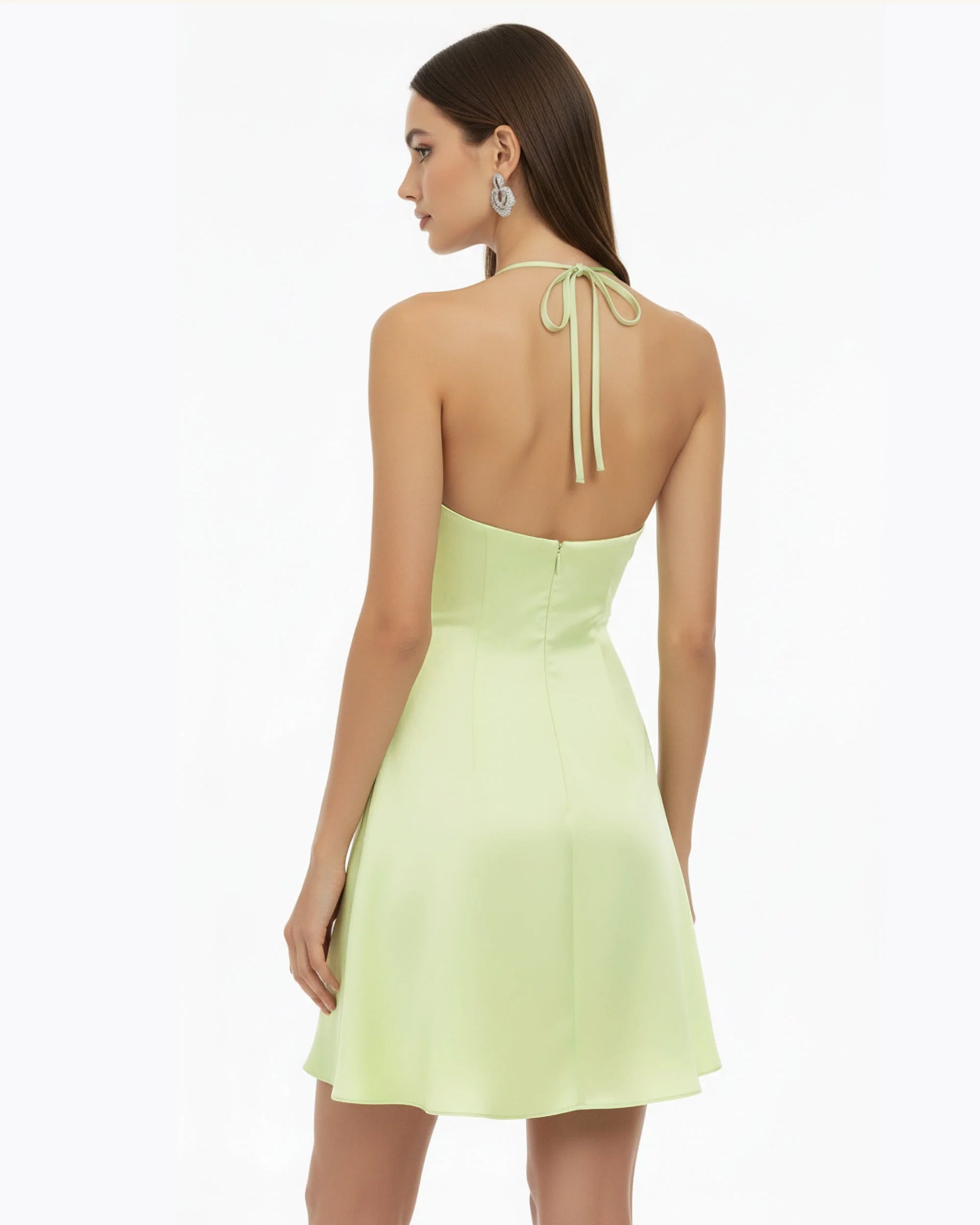 Orchid Embroidered Halter Mini Dress - Light Green - Image 2