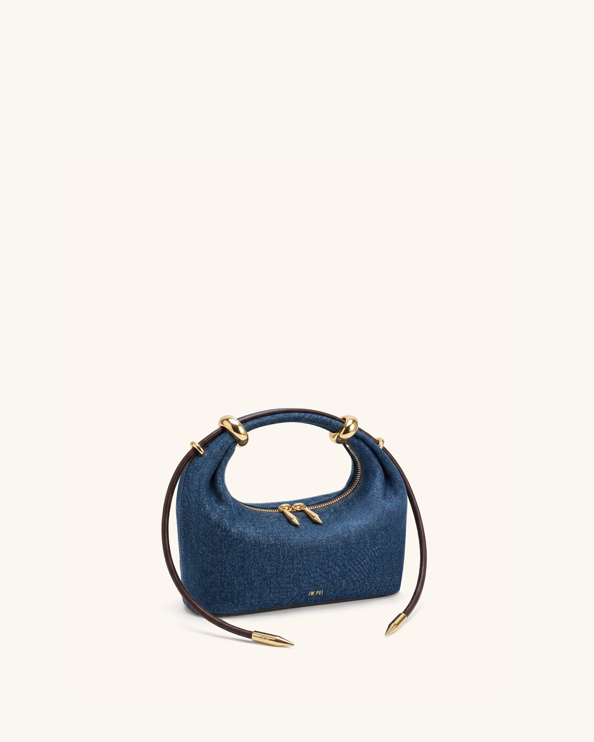 Ellie Metal Ring Embellished Top Handle Bag - Blue Denim - Image 2