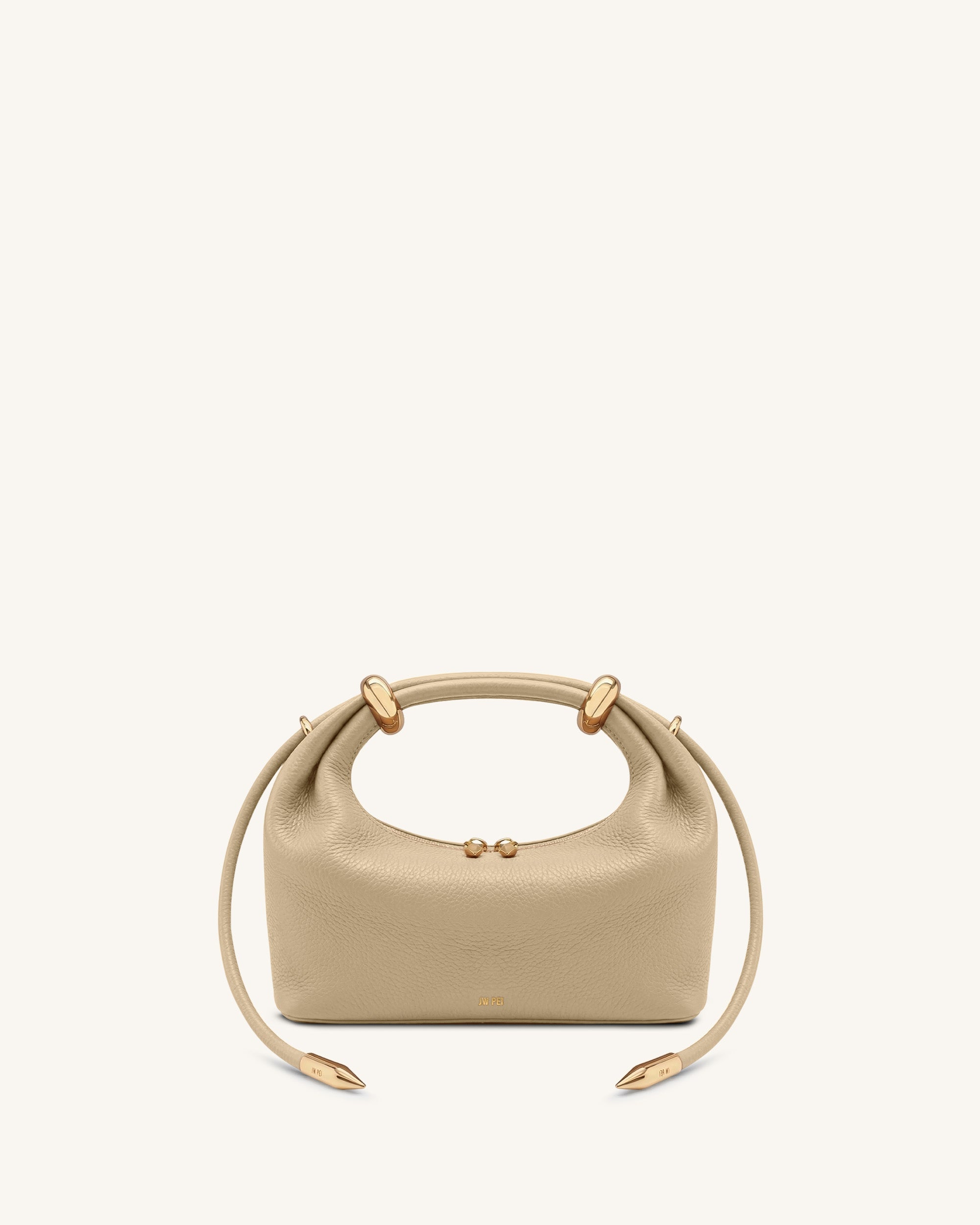 Ellie Metal Ring Embellished Top Handle Bag - Beige