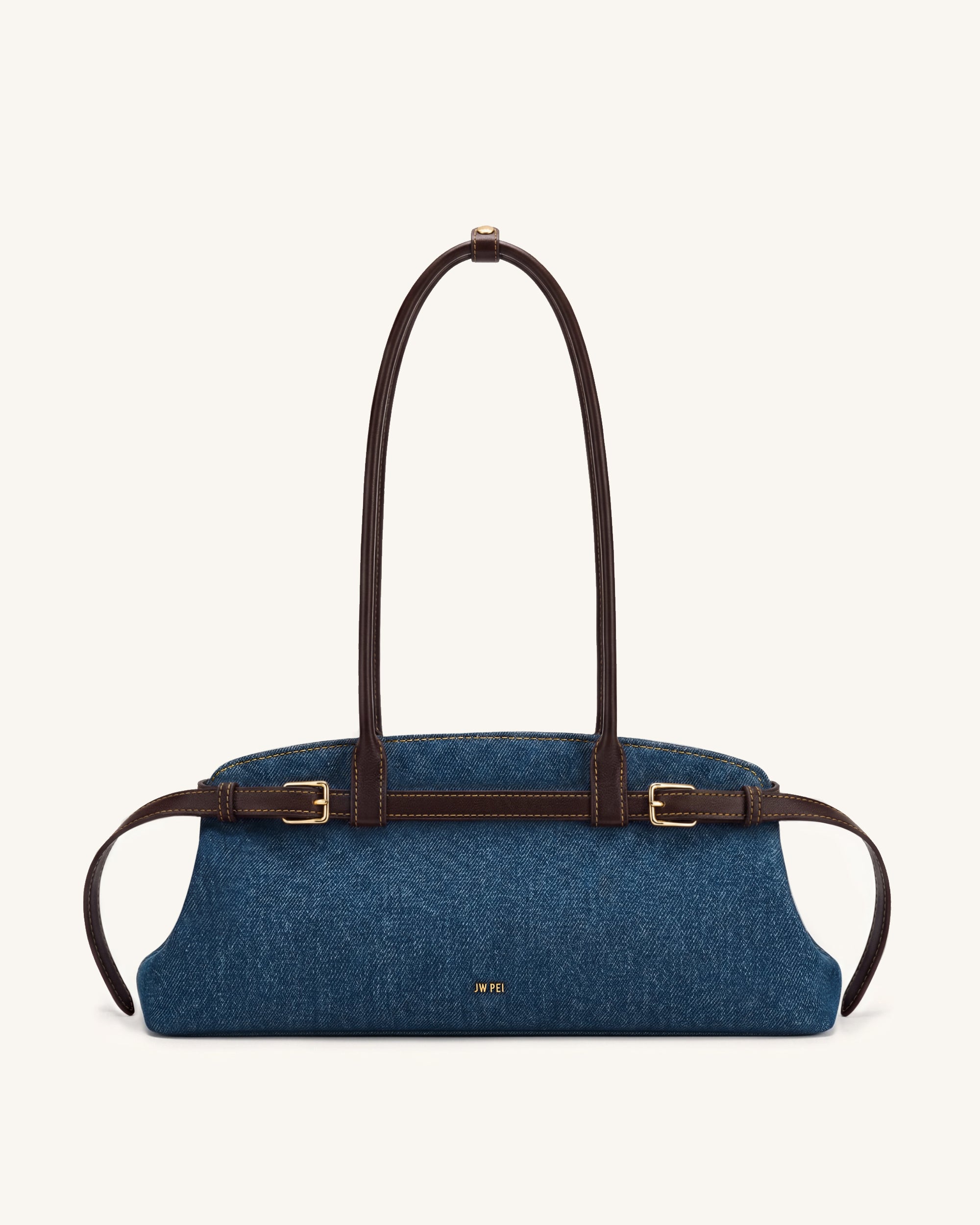 Arden Belt Detail East-West Shoulder Bag - Blue Denim