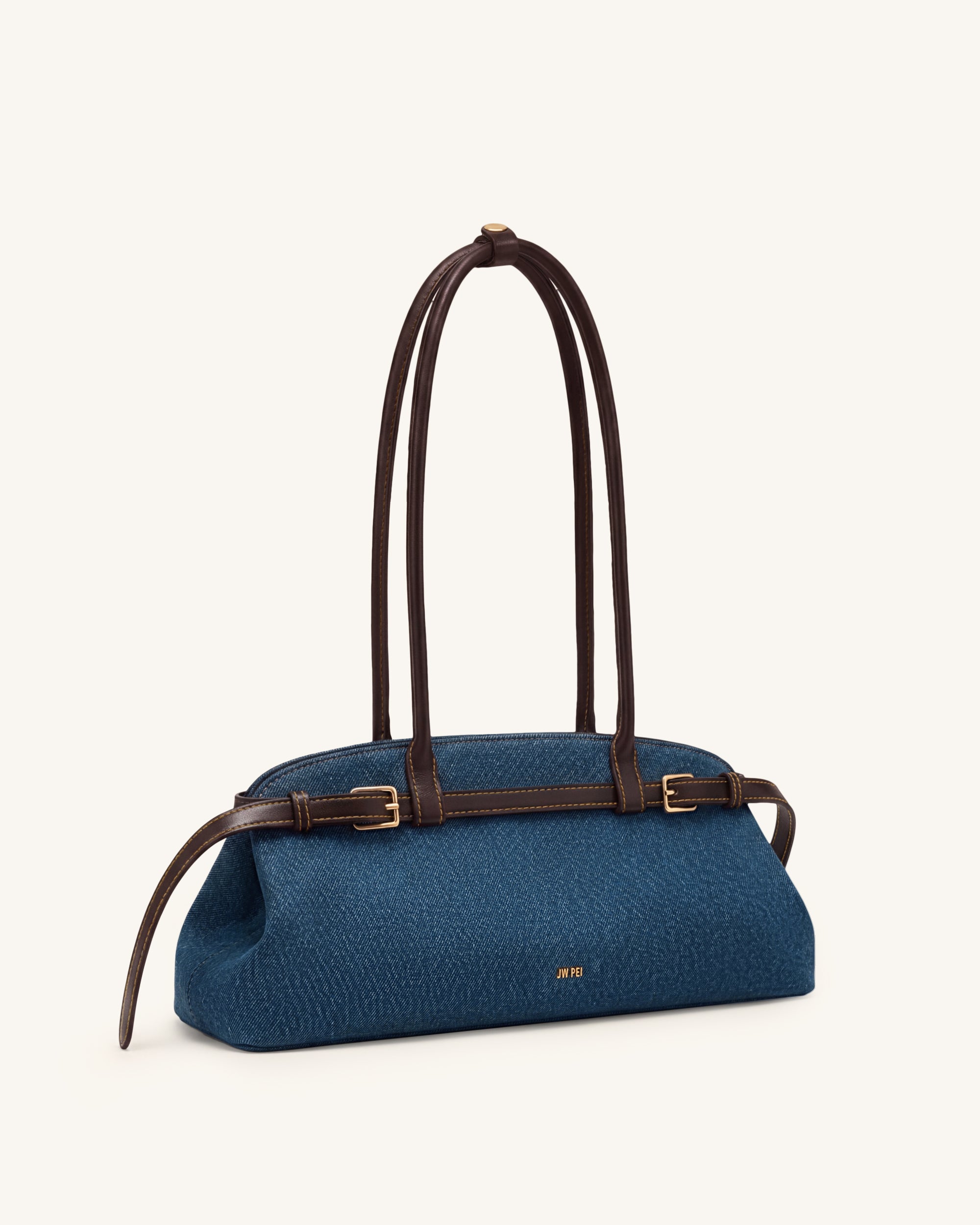 Arden Belt Detail East-West Shoulder Bag - Blue Denim - Image 2
