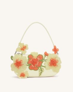 Leona Bead Embellished Shoulder Bag - Off White