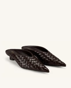 Alternative view of Helena Woven Textured Pointed Toe Mules - Burgundy