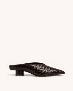 Helena Woven Textured Pointed Toe Mules - Burgundy
