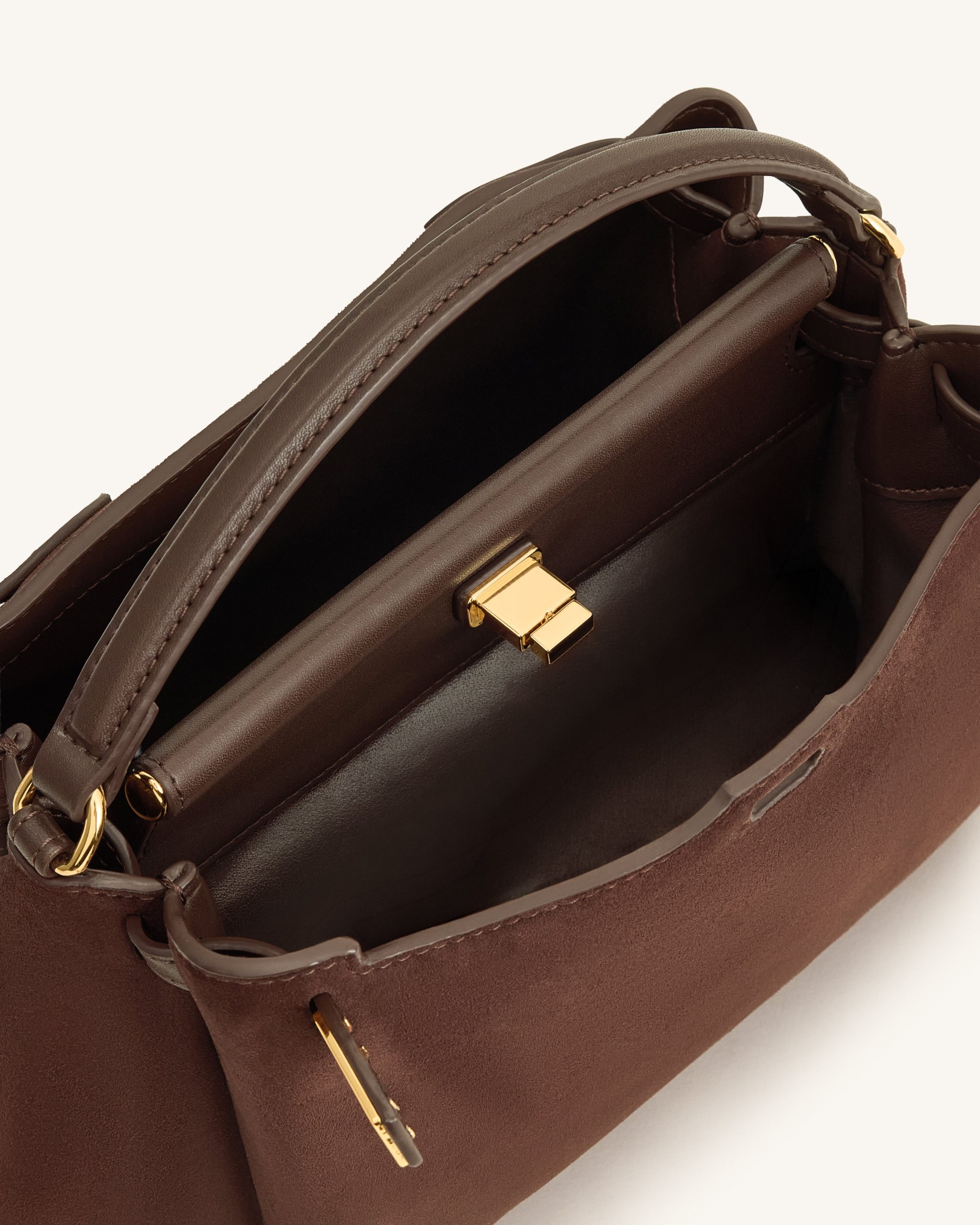 Carmen Faux Suede Top Handle Bag - Dark Brown - Image 4