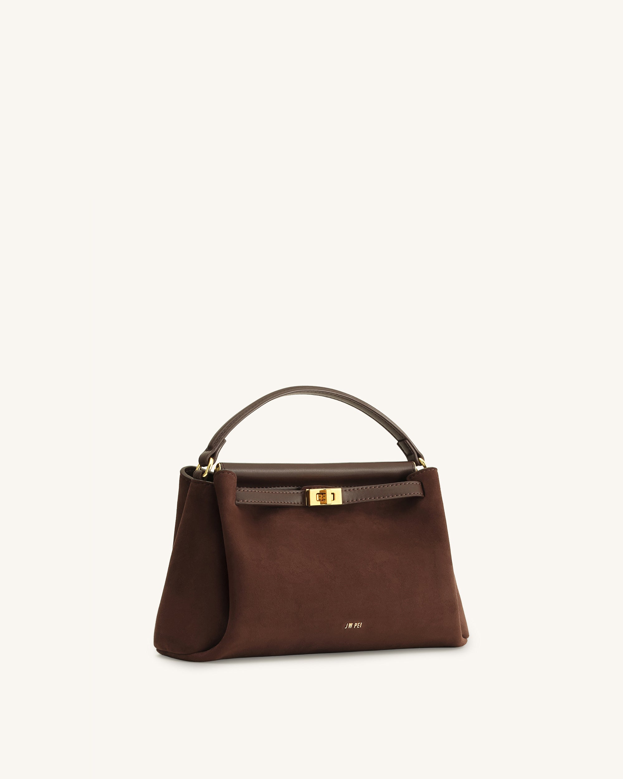 Carmen Faux Suede Top Handle Bag - Dark Brown - Image 2