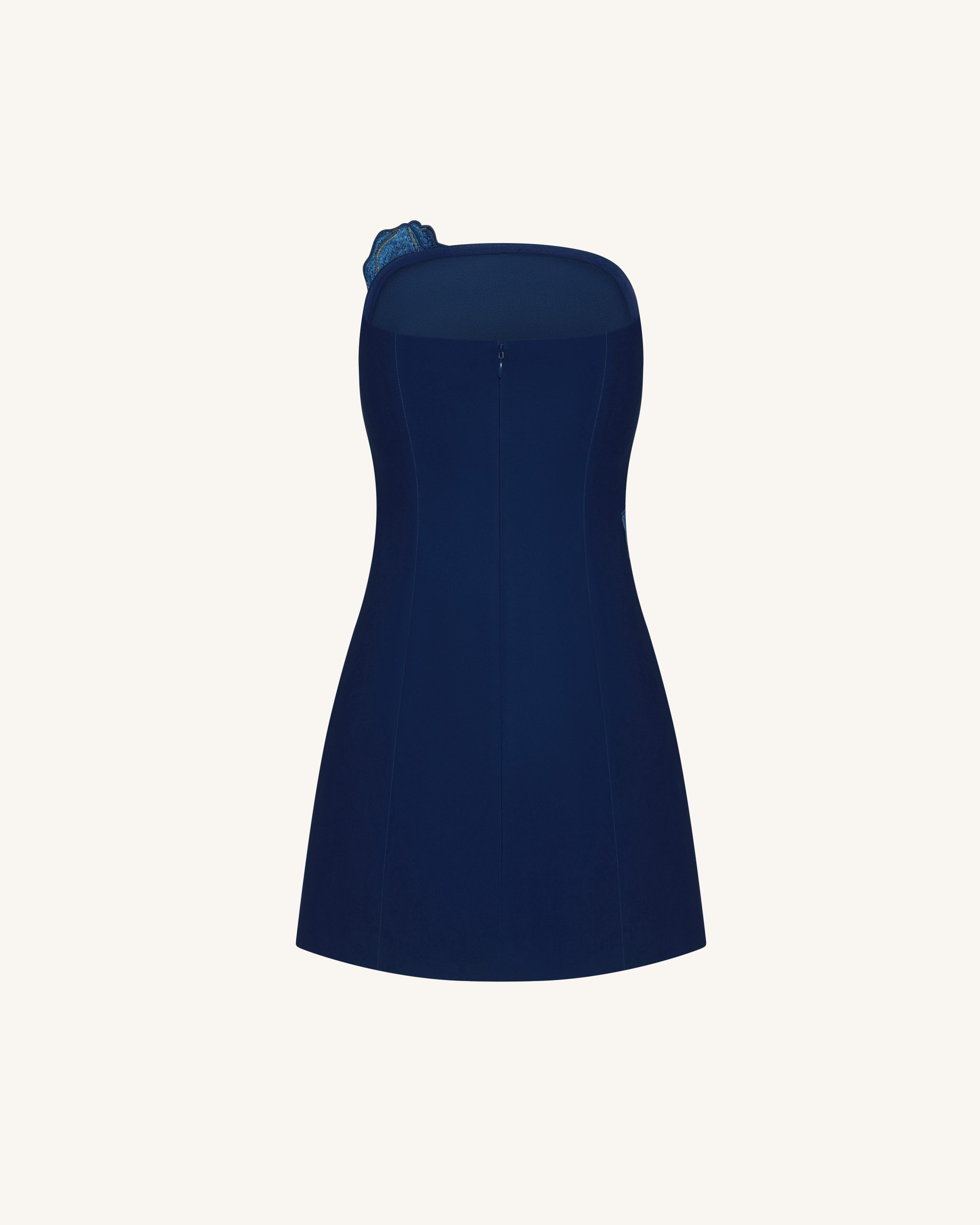 Iris Floral Print Strapless Dress – Navy blue - Image 4