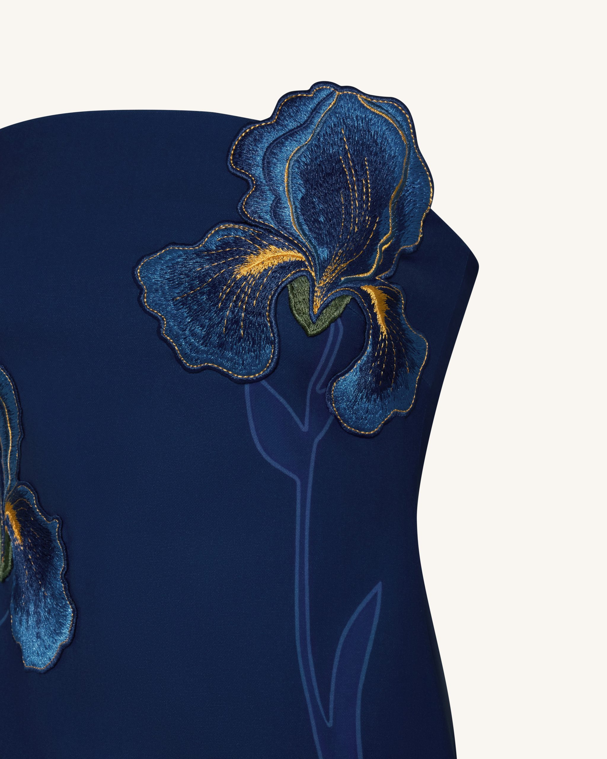 Iris Floral Print Strapless Dress – Navy blue - Image 5