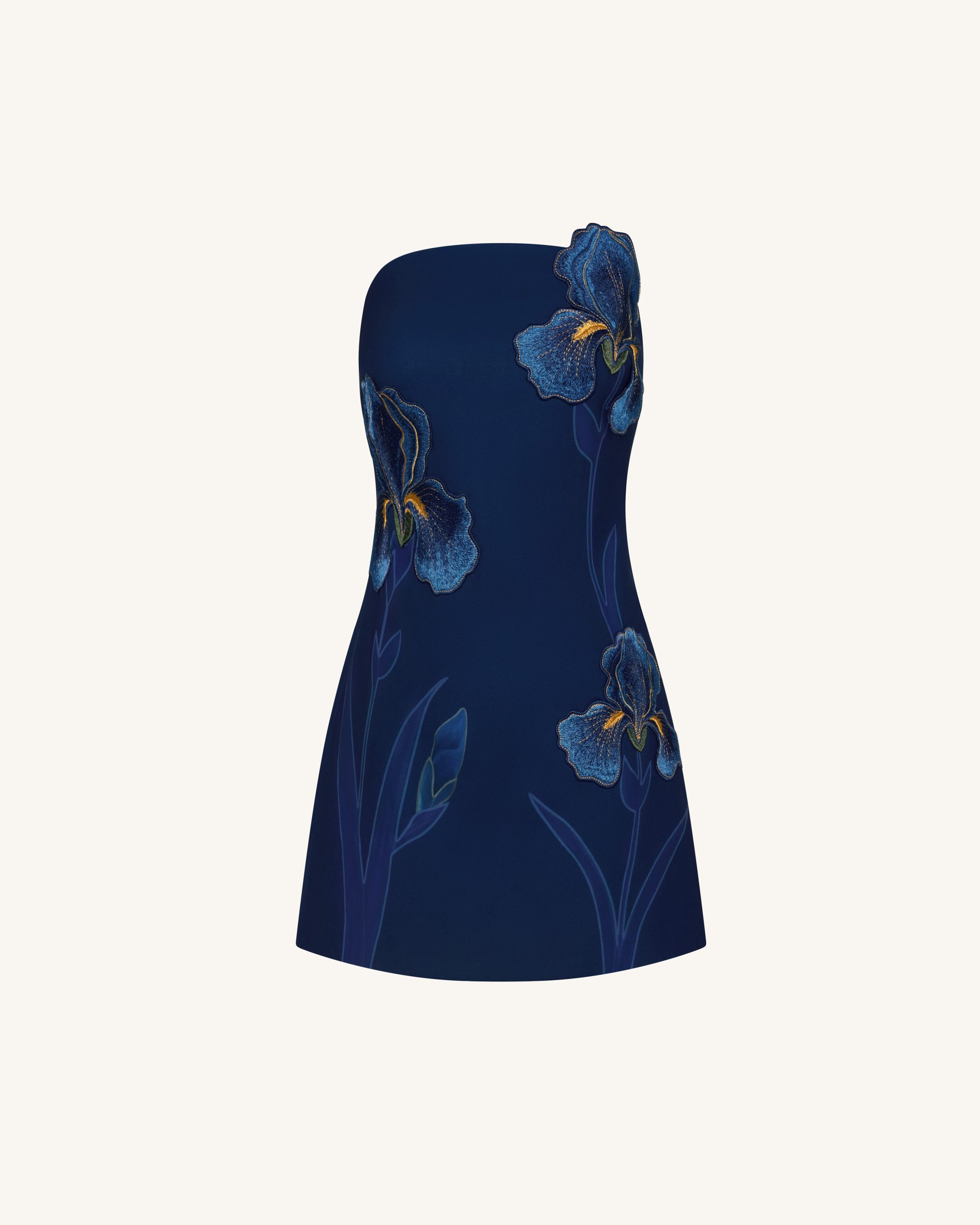 Iris Floral Print Strapless Dress – Navy blue - Image 3