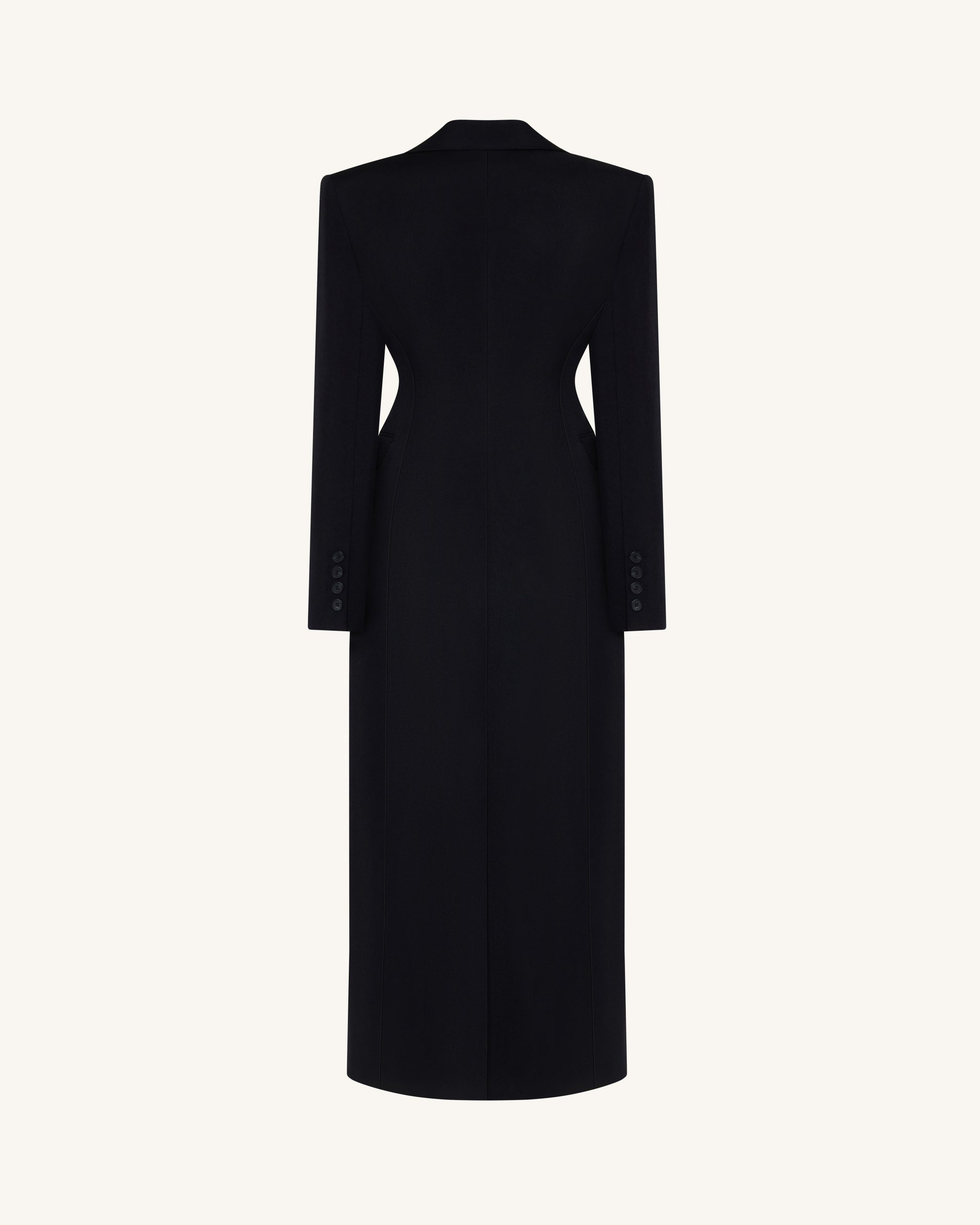 Structured Shoulder Fitted Lapel Maxi Coat - Black - Image 4
