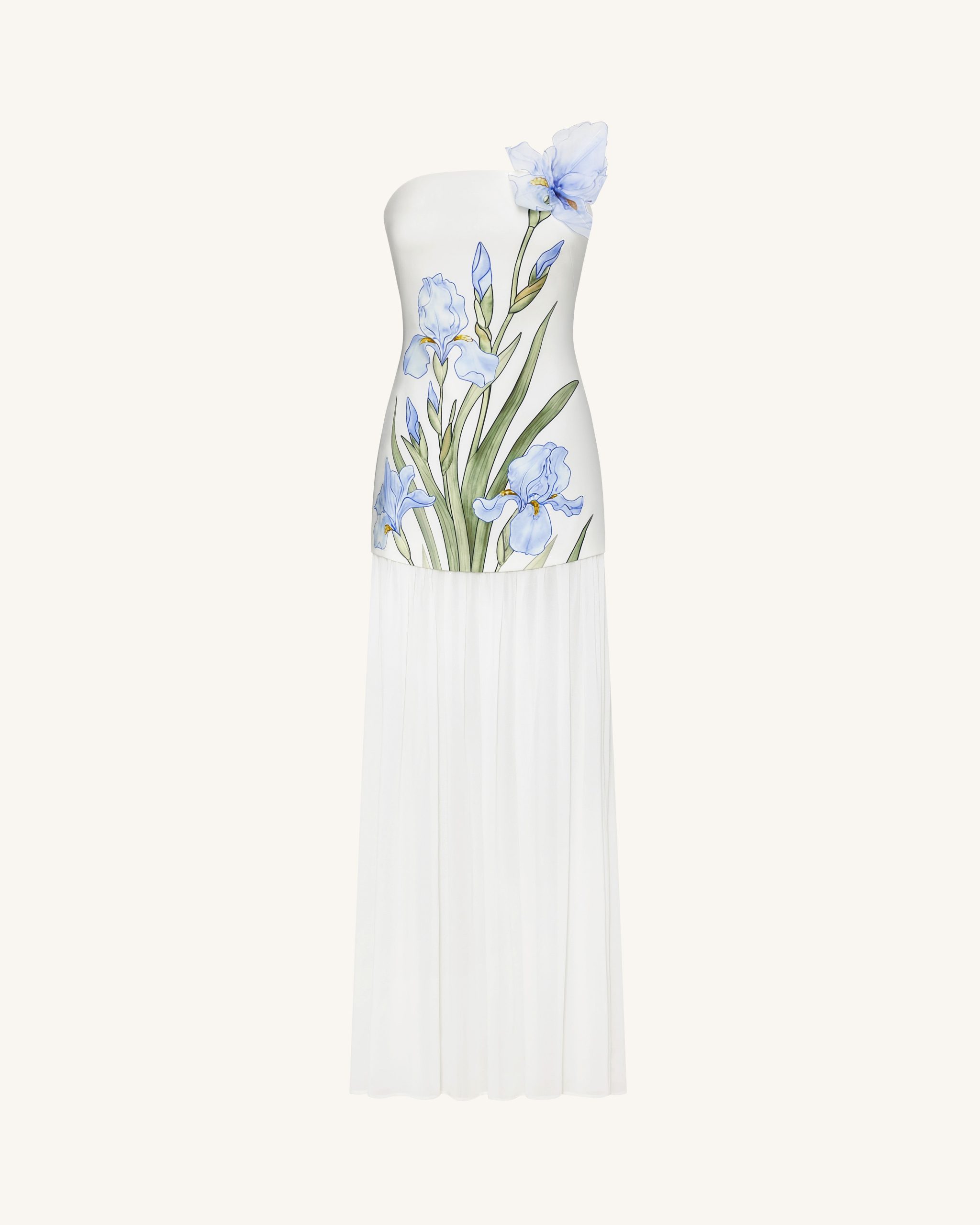 Floral Print Strapless Mixed Maxi Dress - Ivory - Image 3