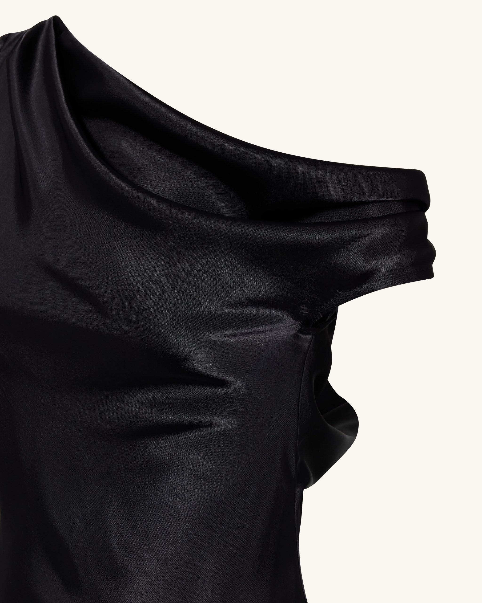 Satin Draped One-Shoulder Asymmetric Dress - Black - Image 5