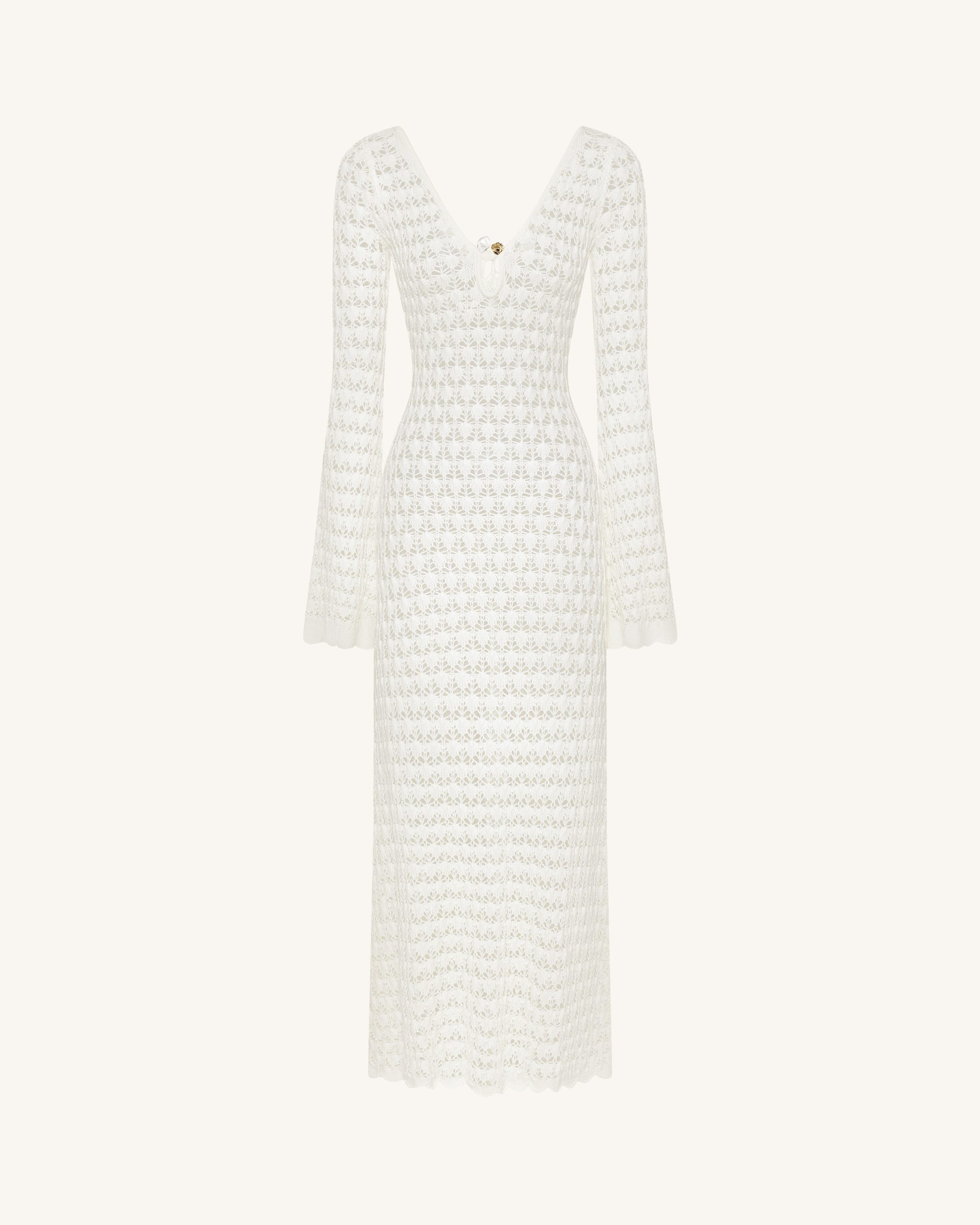 Pointelle Knit Keyhole Maxi Dress - White - Image 2
