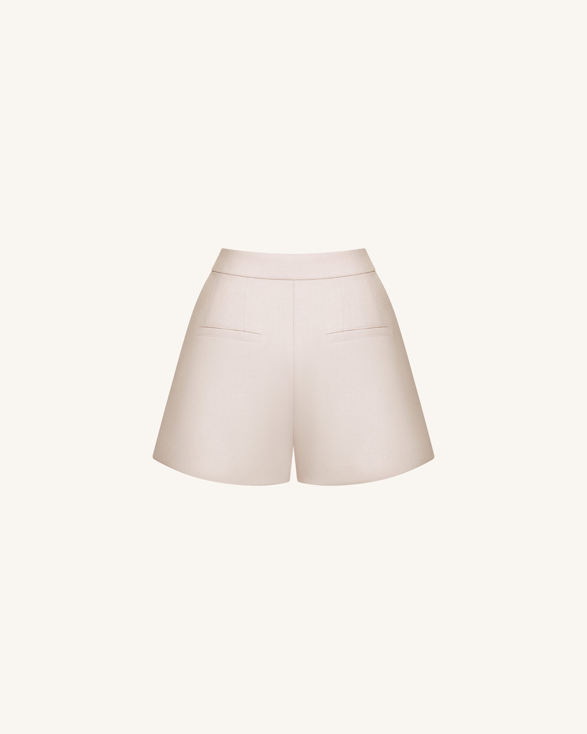Woven Cotton Tailored Shorts - Beige - Image 4