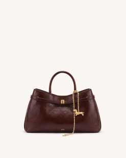 Maeve Dachshund Charm Satchel Tote Bag - Deep Burgundy