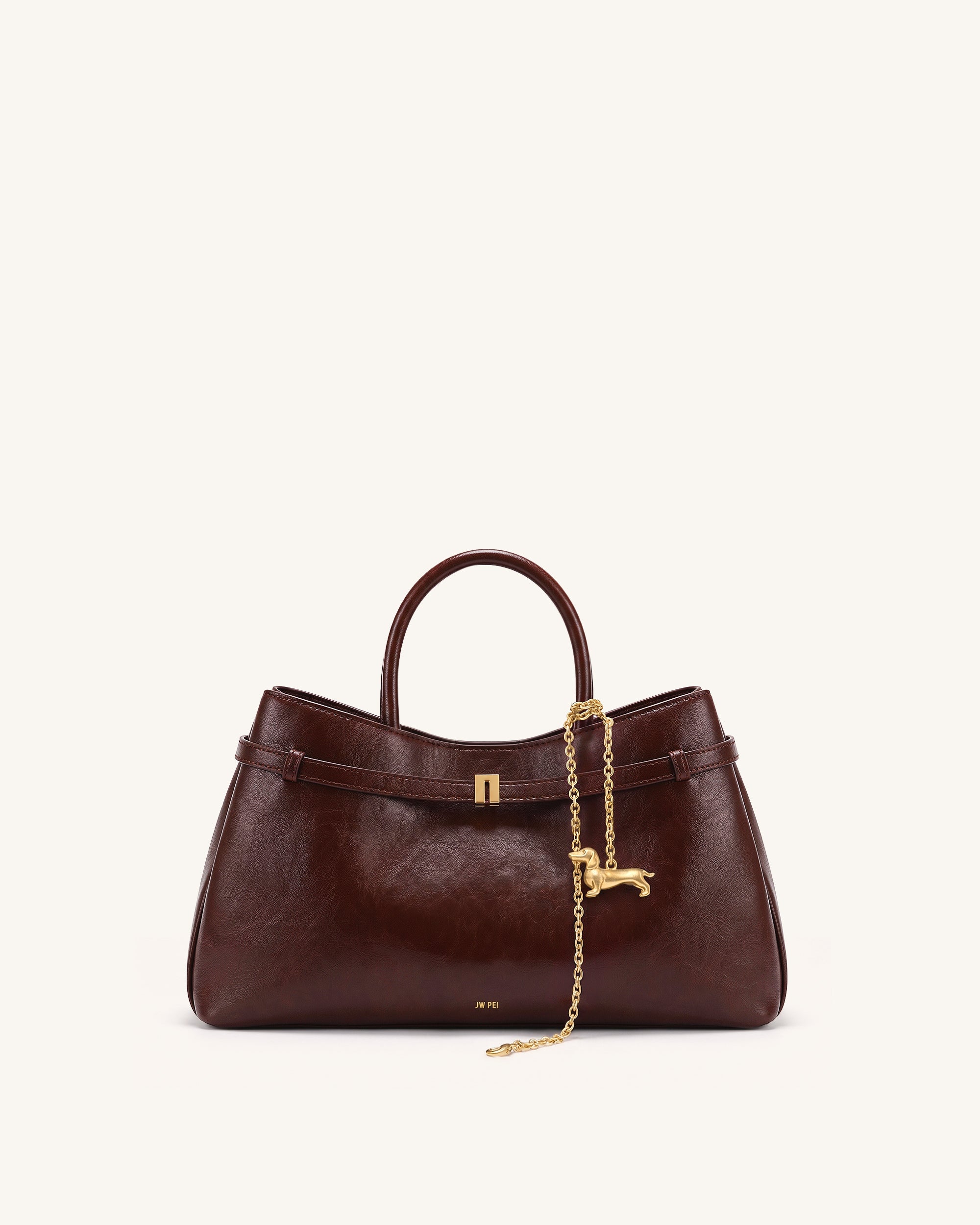 Maeve Dachshund Charm Satchel Tote Bag - Deep Burgundy