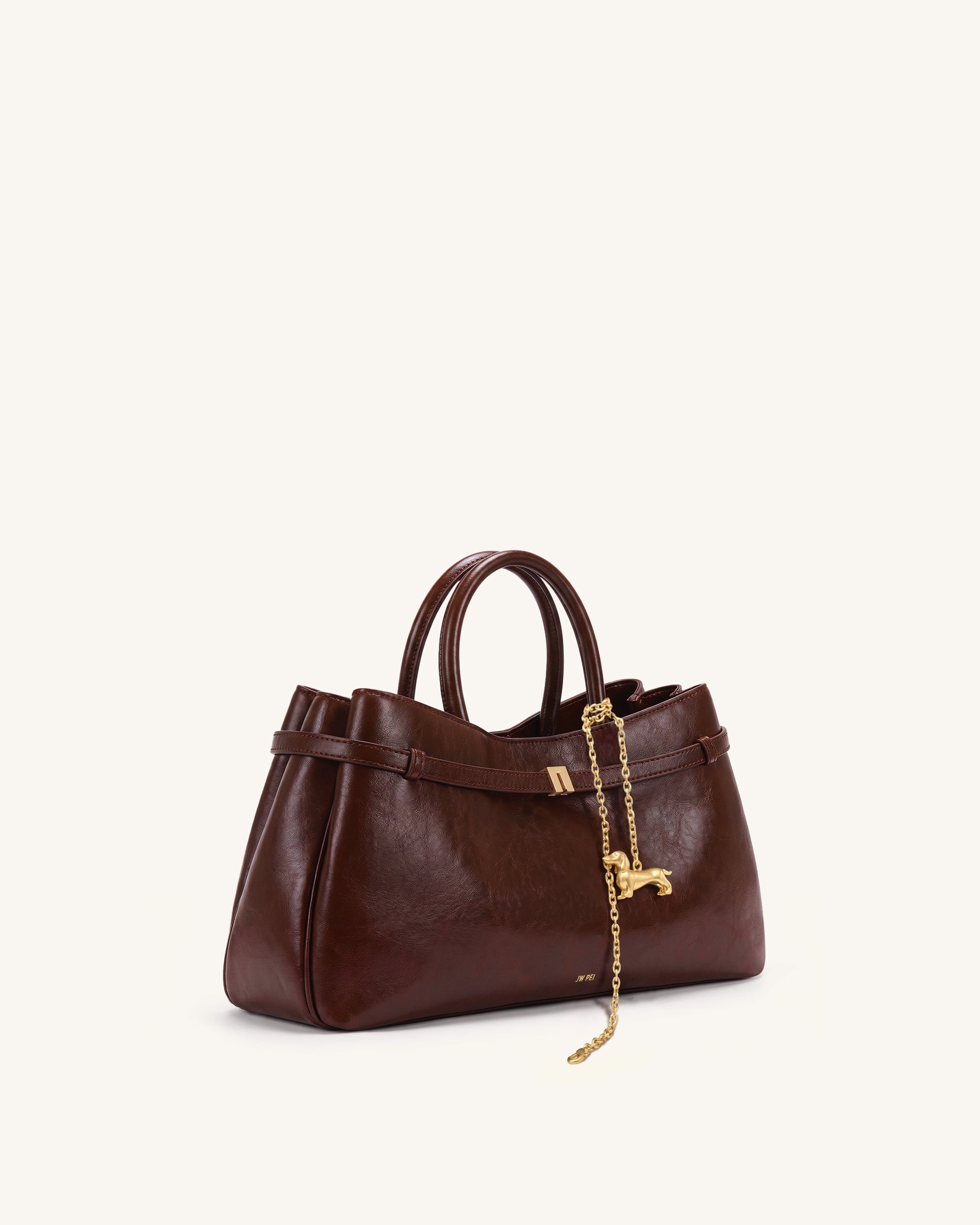 Maeve Dachshund Charm Satchel Tote Bag - Deep Burgundy - Image 4