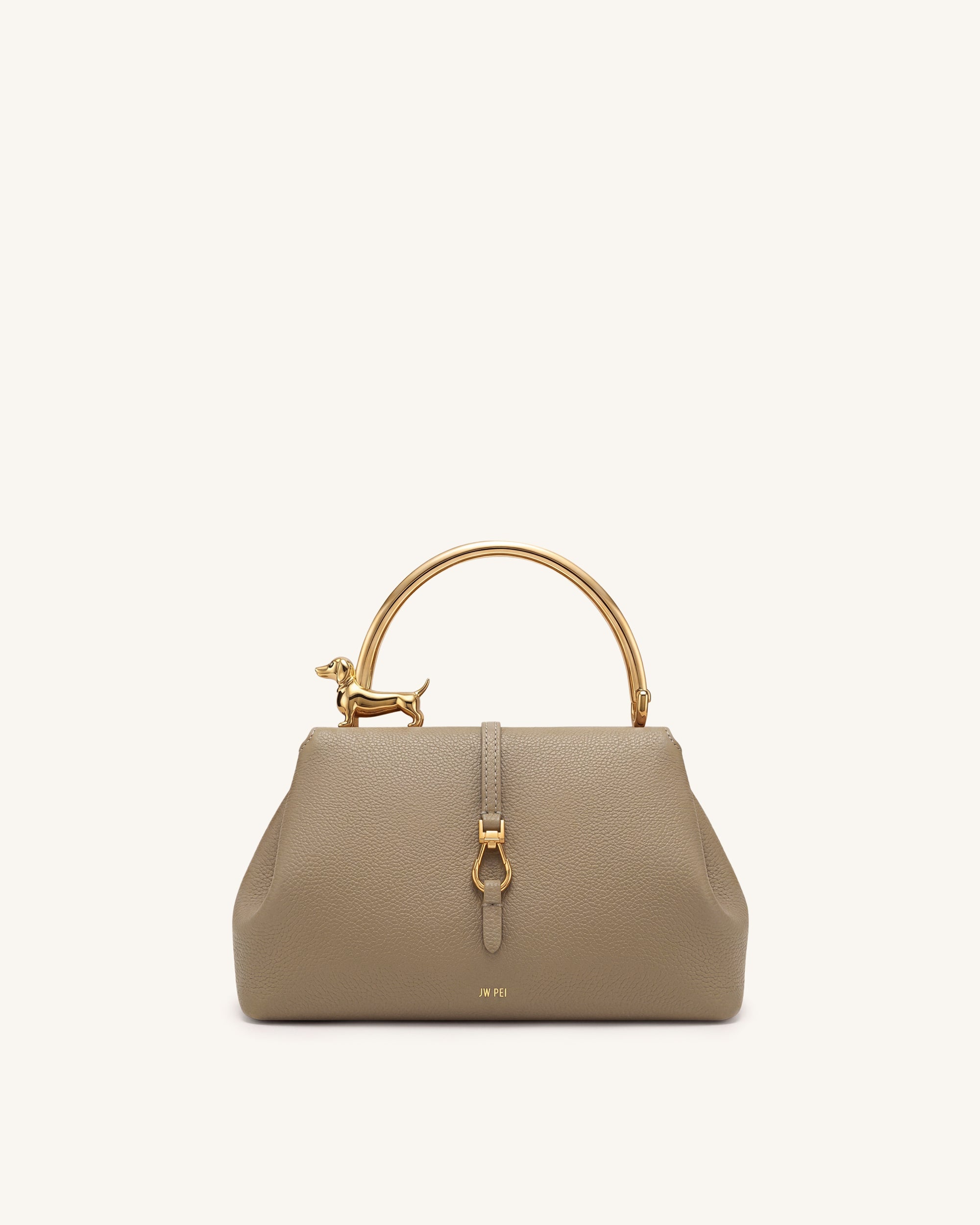 Bruna Dachshund Metal Handle Top Handle Bag - Light Brown