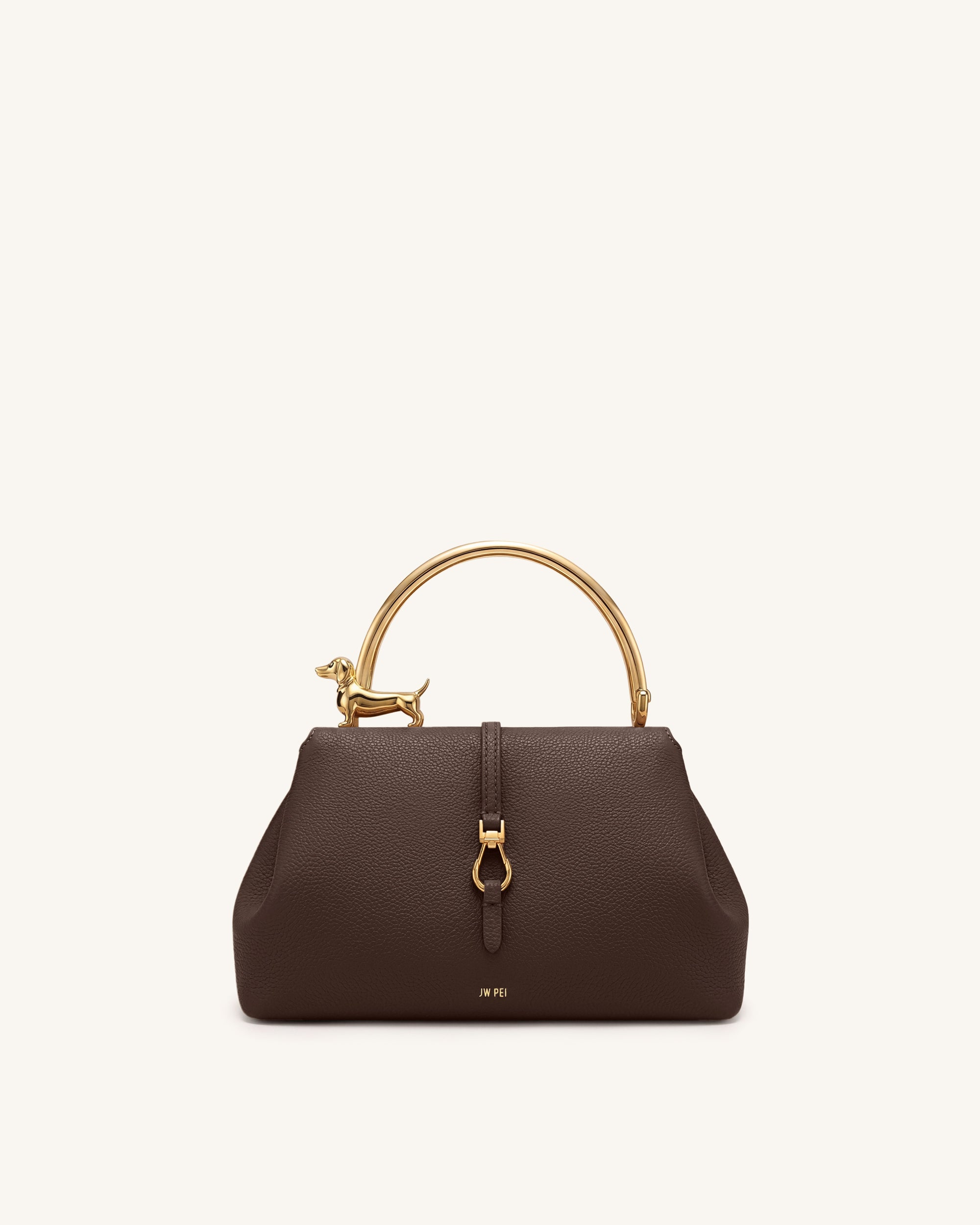 Bruna Dachshund Metal Handle Top Handle Bag - Dark Brown