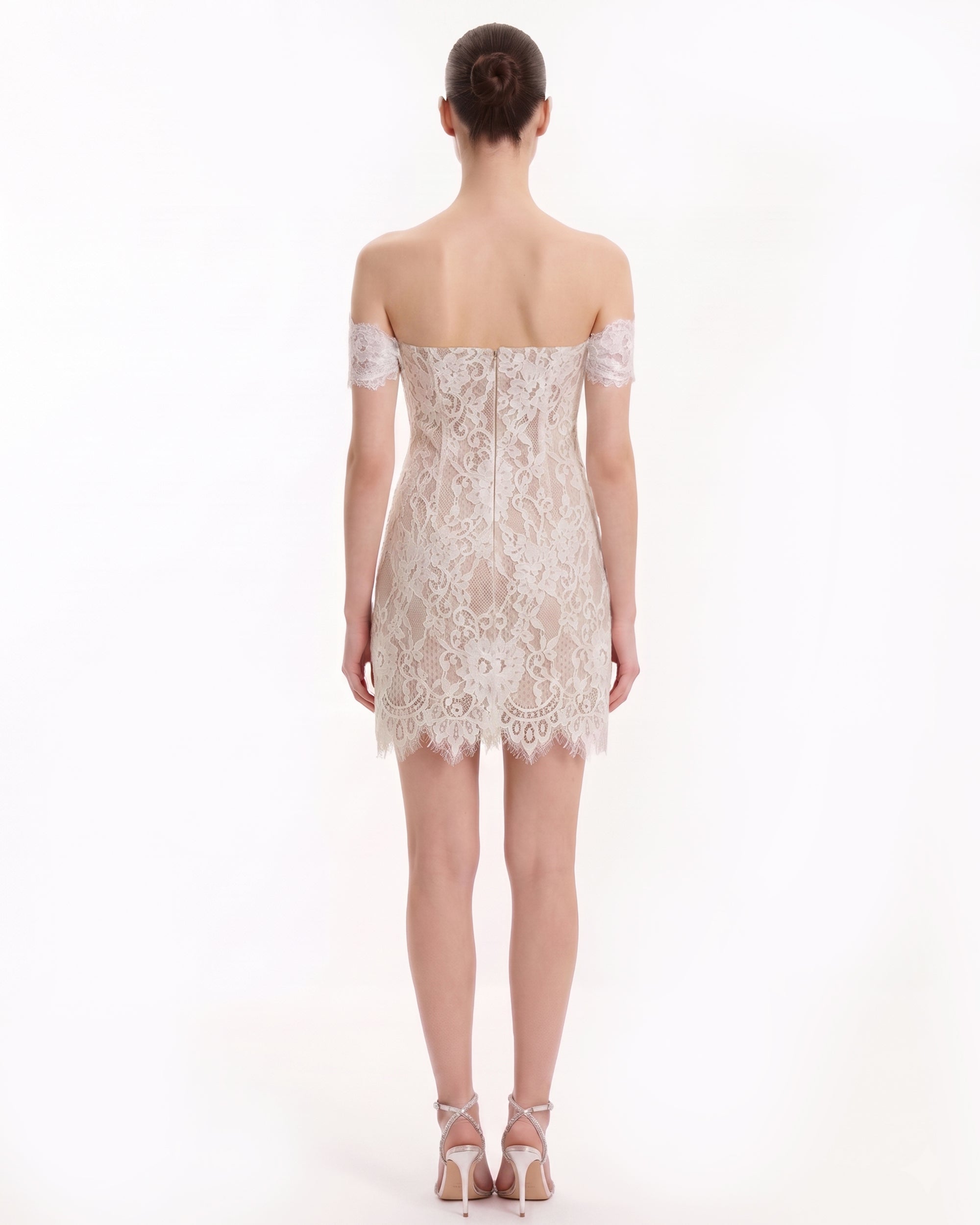 Off Shoulder Lace Mini Dress - White - Image 2