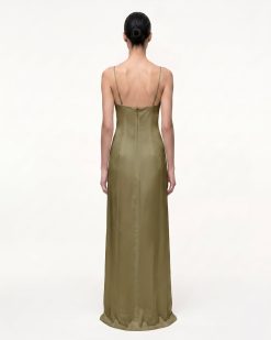 Alternative view of Iris Motif Satin Slip Gown - Olive Green
