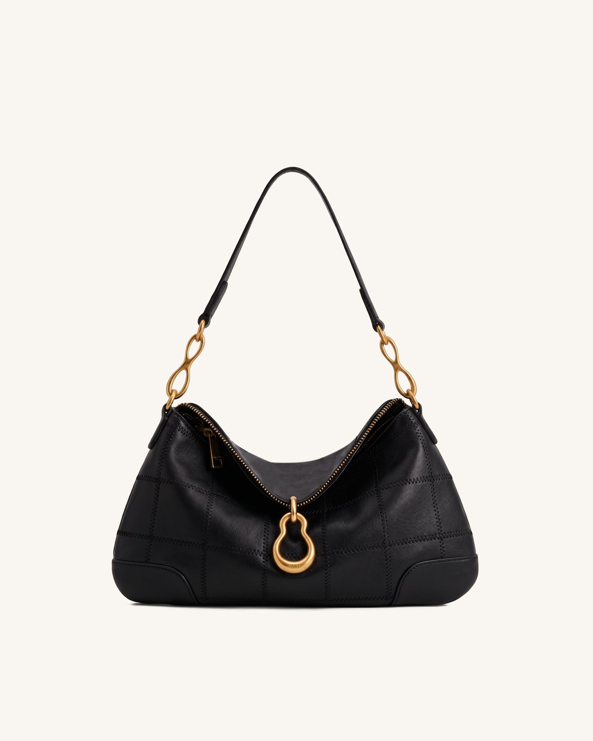 Jayla Metal Pendant Embellished Shoulder Bag - Charcoal Black