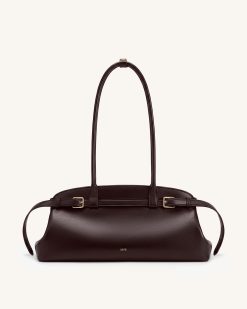 Arden Belt Detail East-West Shoulder Bag - Dark Brown
