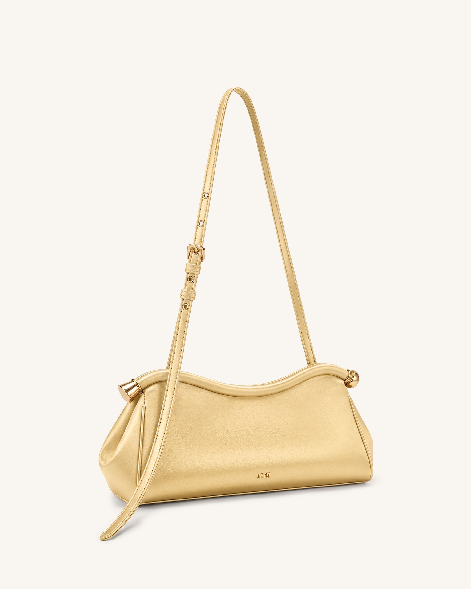 Naomi Satin Curved Shoulder Bag - Champagne Gold - Image 2