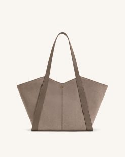 Kiana Large Capacity Faux Suede Tote Bag - Taupe