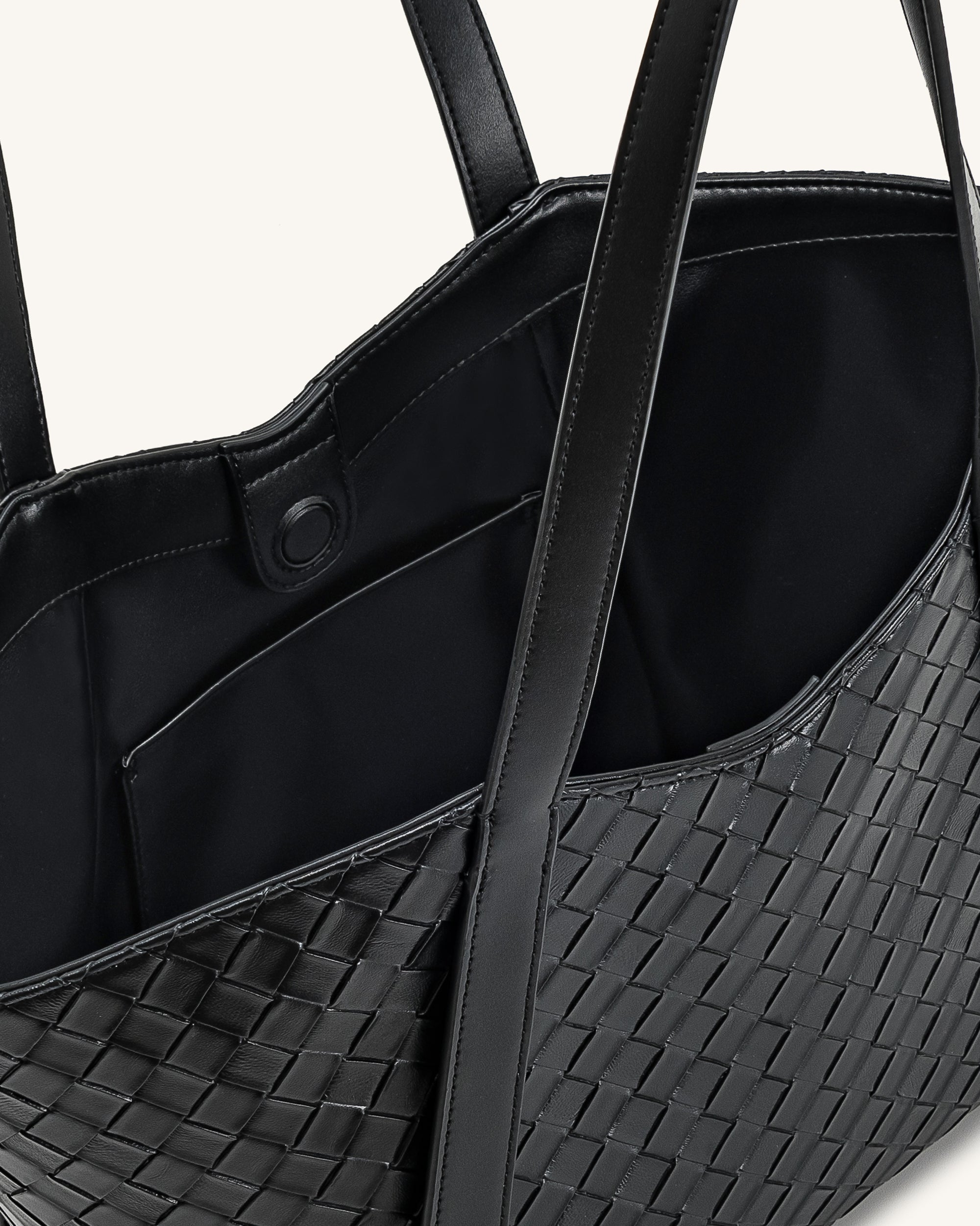 Kiana Large Capacity Weave Texture Tote Bag - Black - Image 4