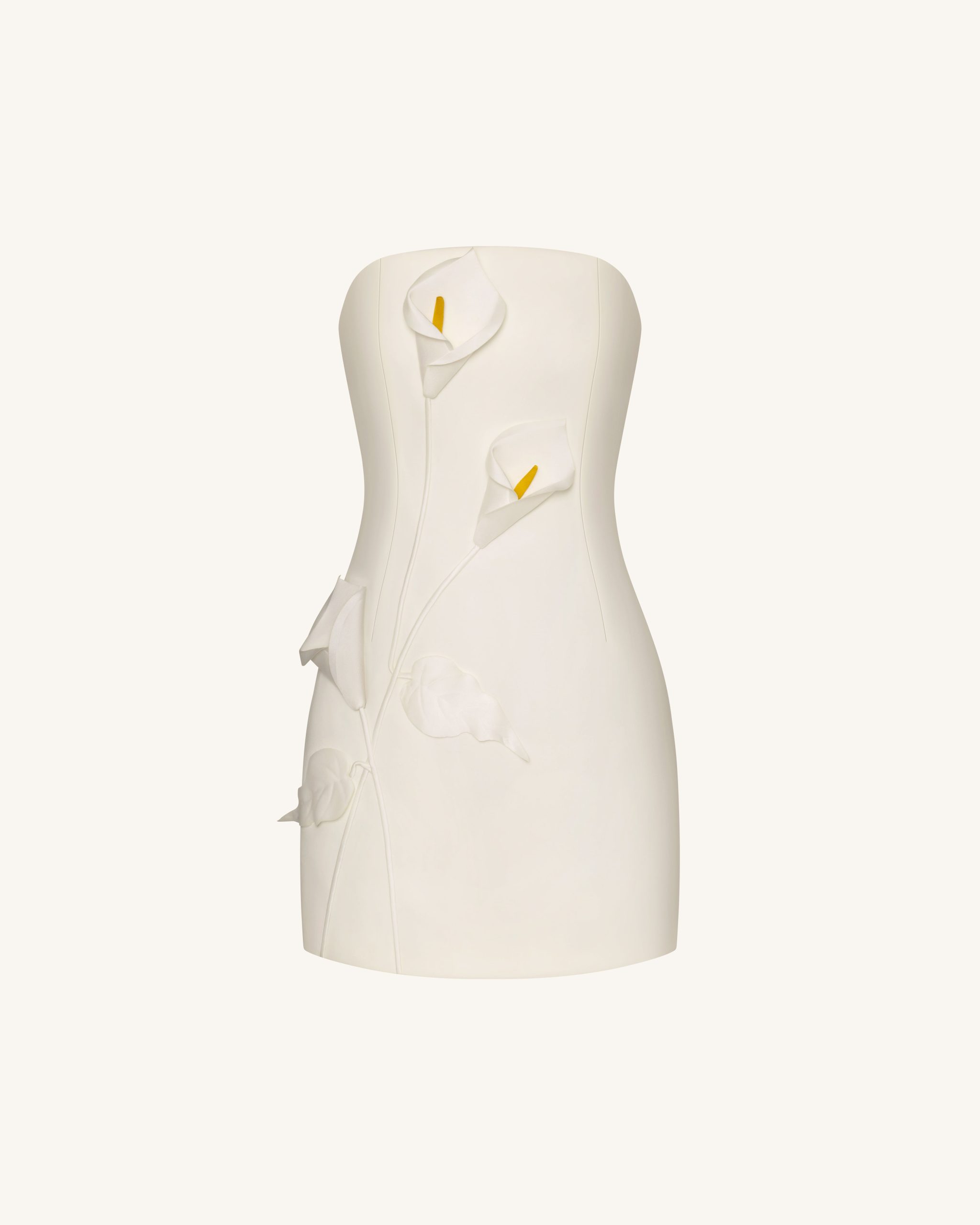 Strapless Floral Appliqué Dress - White - Image 3