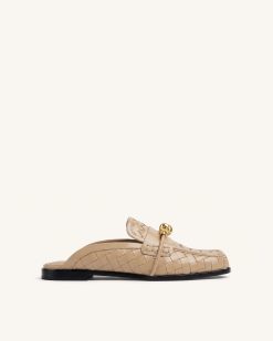 Elowen Woven Horsebit Mule Loafers - Khaki