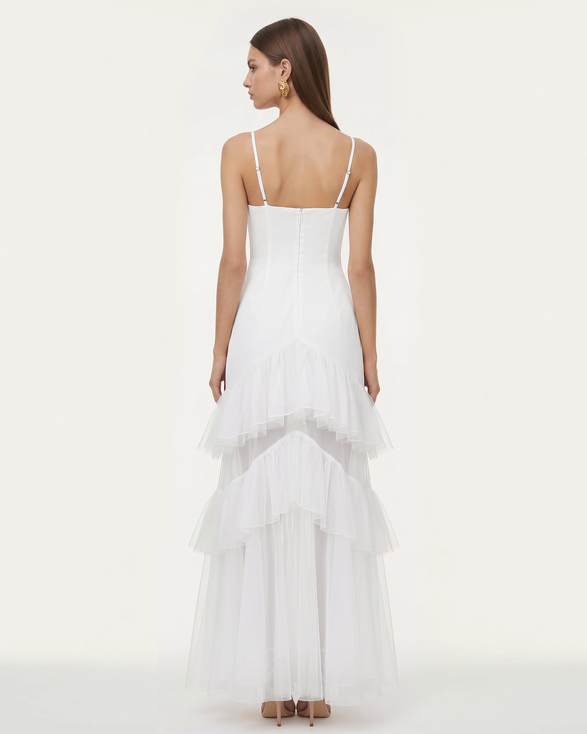 Orchid Embroidered Ruffled Tulle Strapless Maxi Dress - White - Image 2