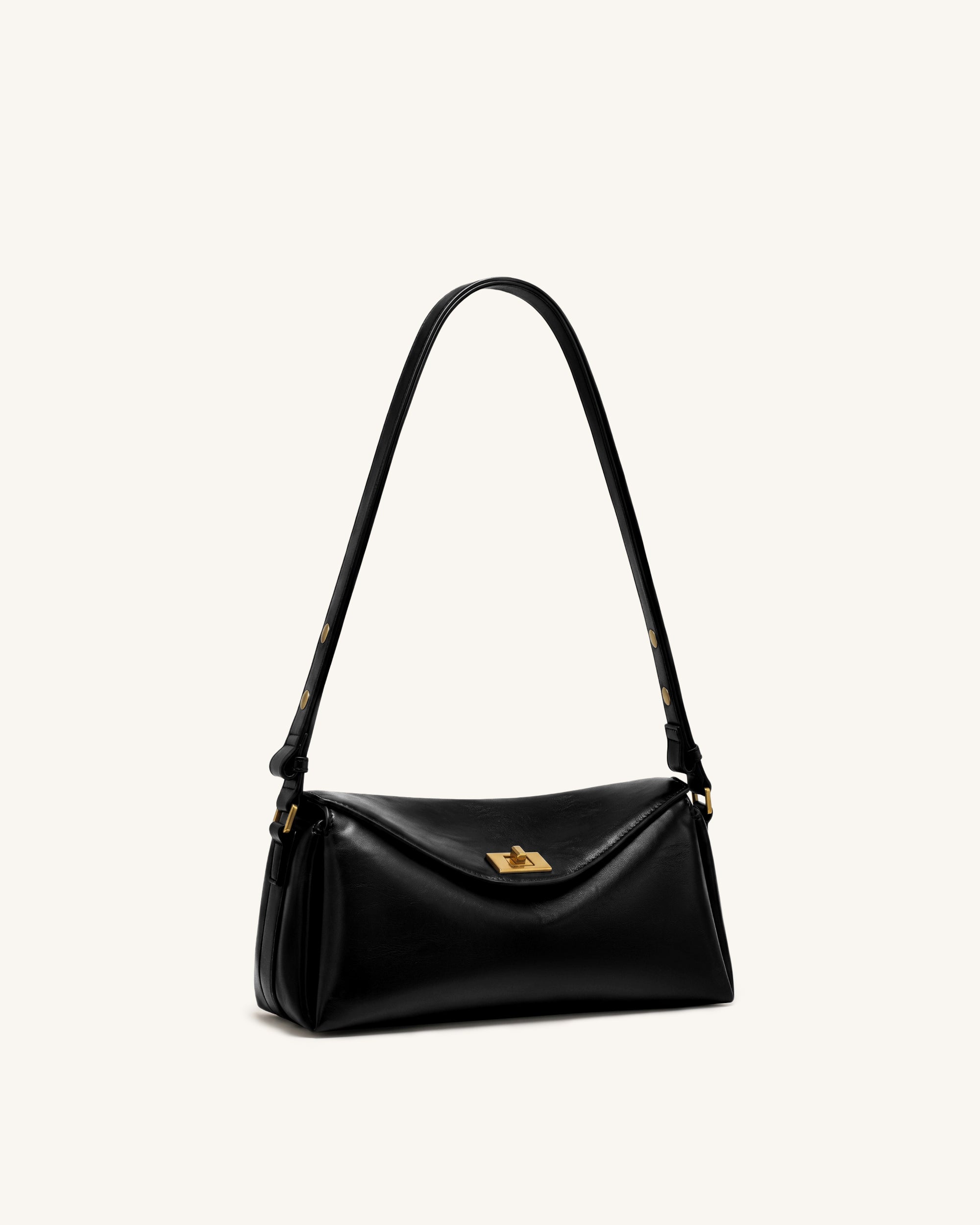 Lucia Asymmetric Flap Shoulder Bag - Black - Image 2