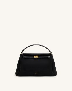 Carmen Faux Suede Top Handle Bag - Black