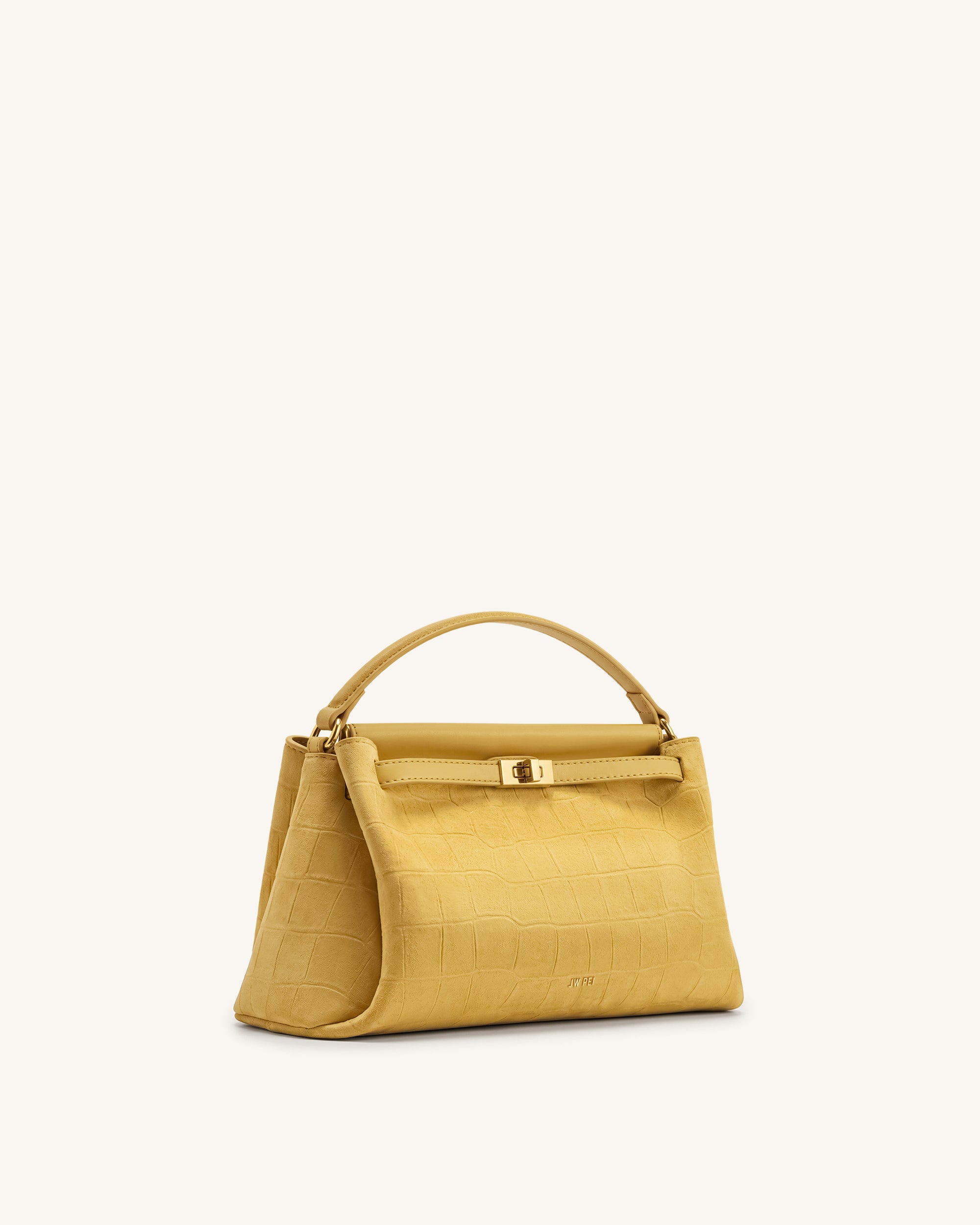 Carmen Faux Suede Croc-Embossed Top Handle Bag - Yellow - Image 2