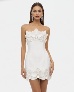 Orchid Trim Strapless Mini Dress - White