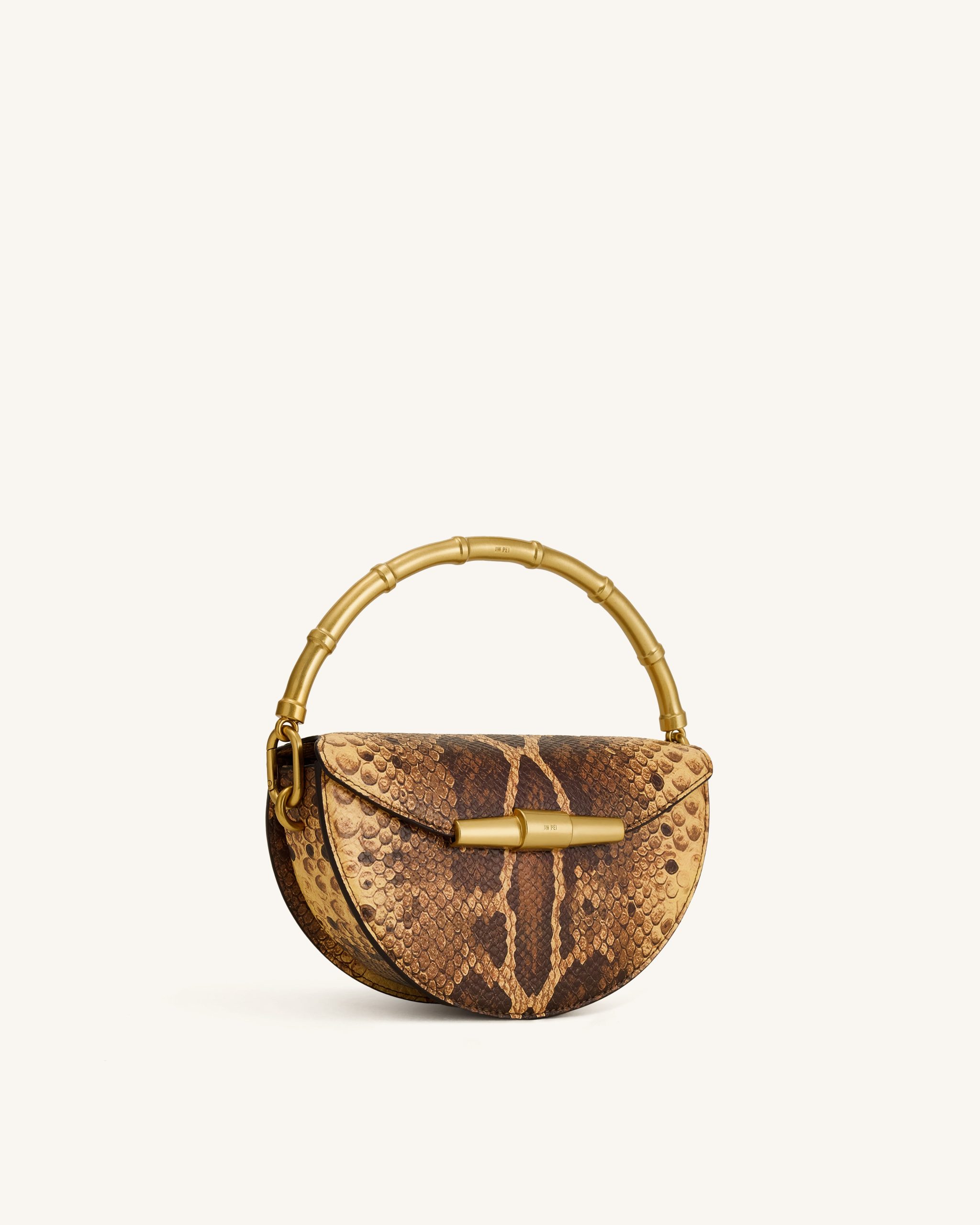 Sylvie Snake Print Half-Moon Top Handle Bag - Yellowish Brown - Image 2