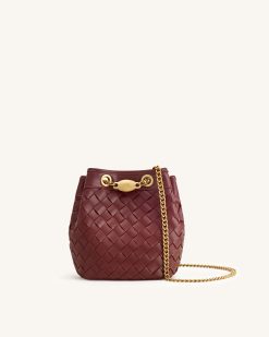 Yara Hand-Woven Bucket Bag - Burgundy