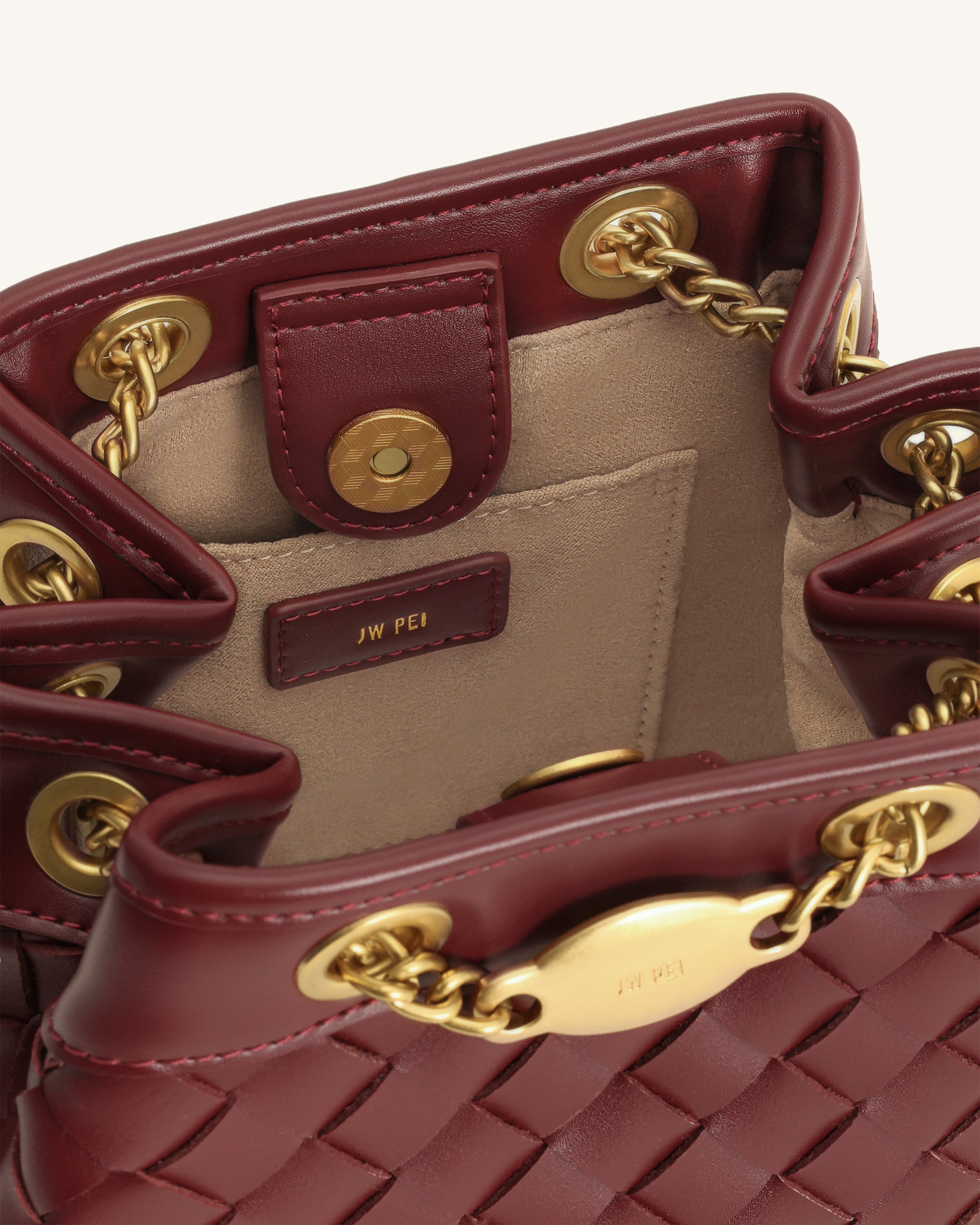 Yara Hand-Woven Bucket Bag - Burgundy - Image 4
